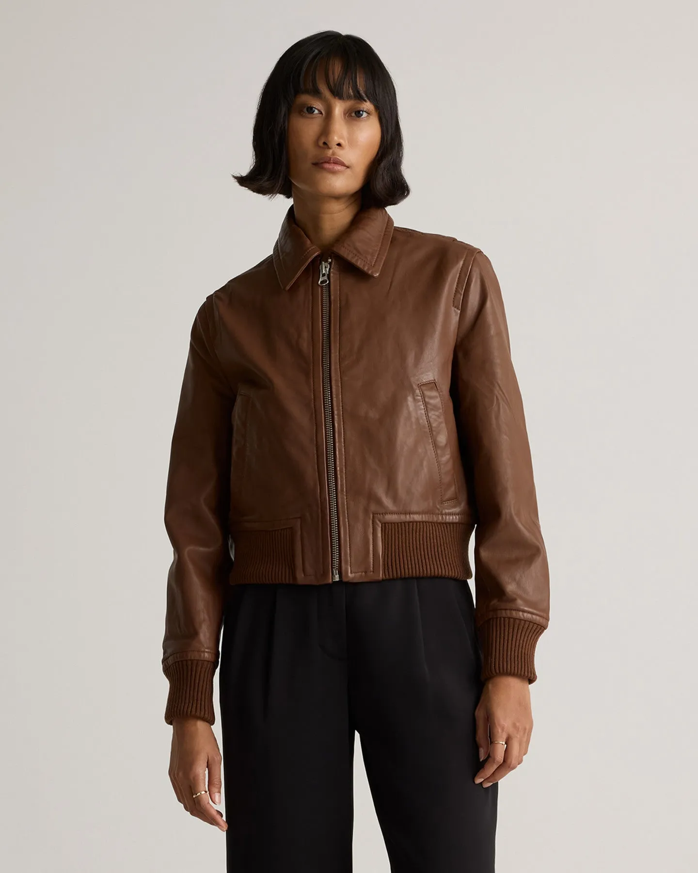 100% Washed Leather Bomber Jacket