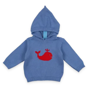 20083-Smocked Whale Blue Hooded Zip Back Baby & Toddler Sweater