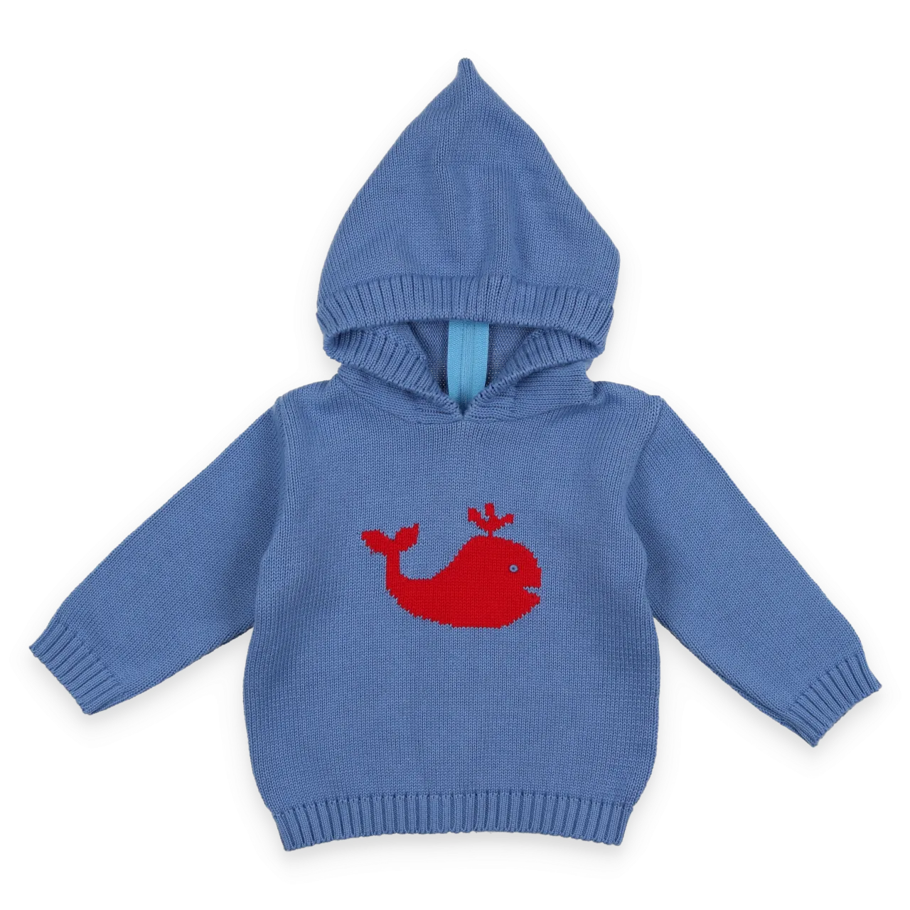 20083-Smocked Whale Blue Hooded Zip Back Baby & Toddler Sweater