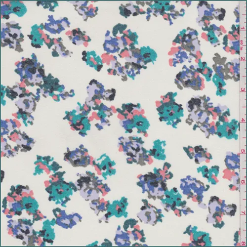 4 3/8 YD PC-Ecru Multi Mottled Floral Polyester Chiffon Fabric