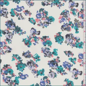 4 3/8 YD PC-Ecru Multi Mottled Floral Polyester Chiffon Fabric