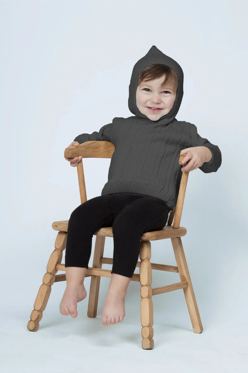 887-Cable Knit Hooded Zip Back Grey Baby Boy Sweater