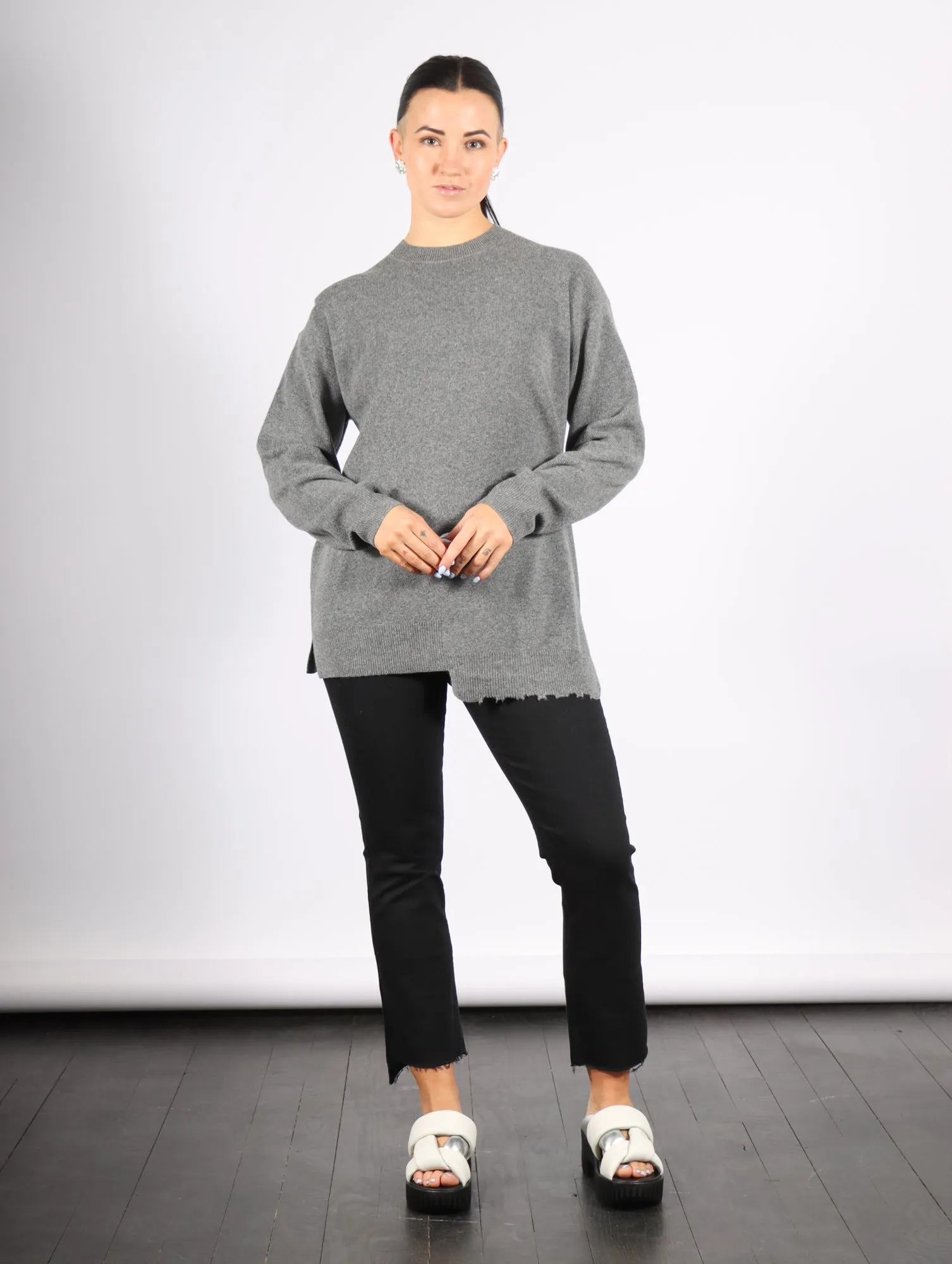 Anna Merino Wool Hole At Back Pullover in Heather Grey by Tibi