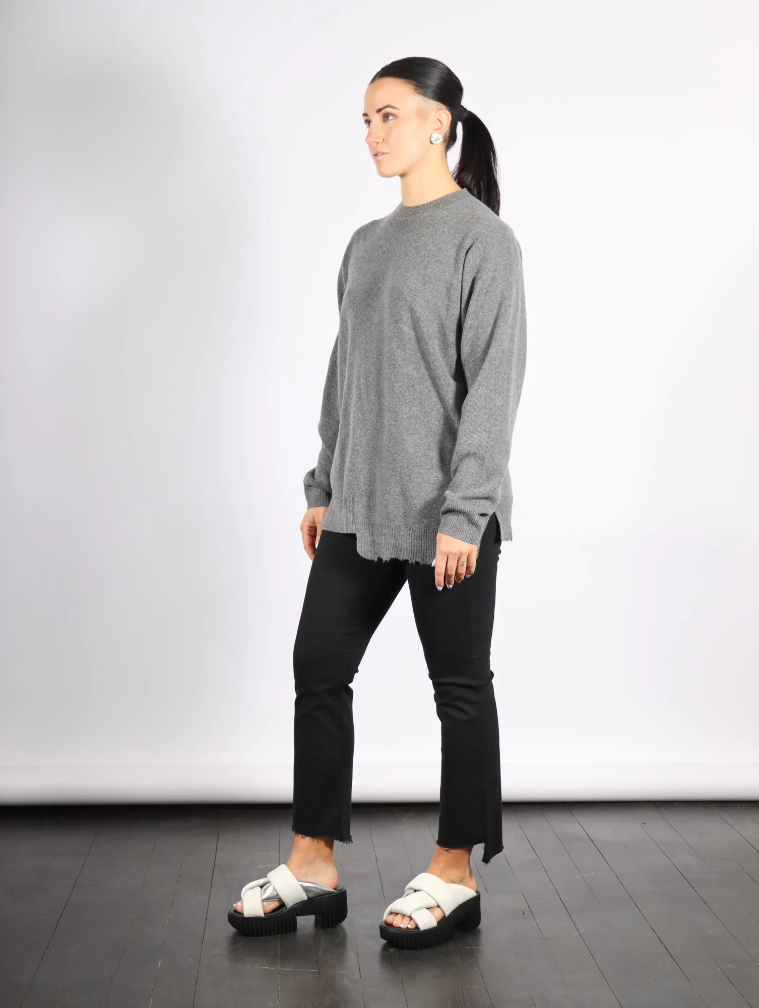 Anna Merino Wool Hole At Back Pullover in Heather Grey by Tibi