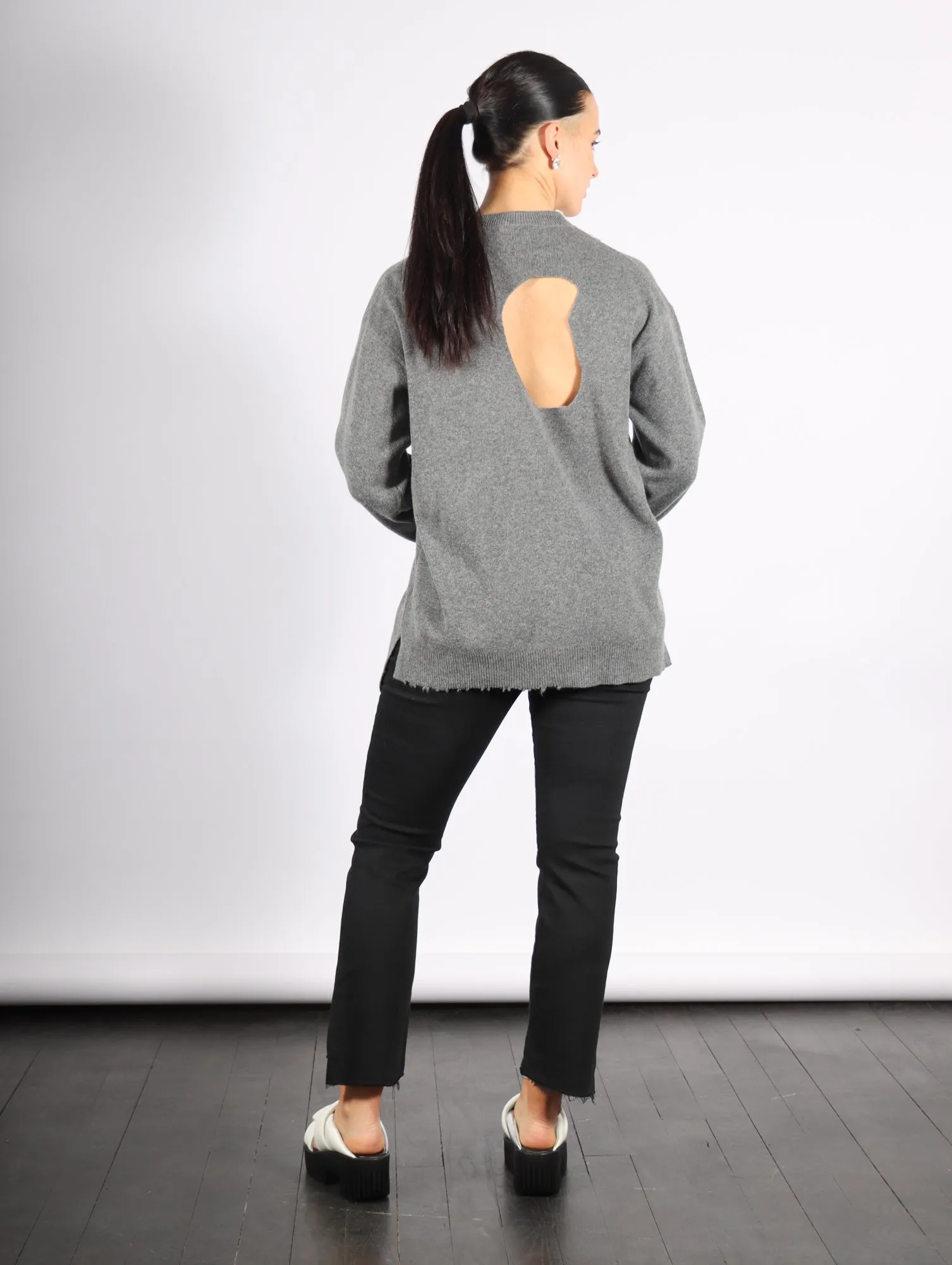Anna Merino Wool Hole At Back Pullover in Heather Grey by Tibi