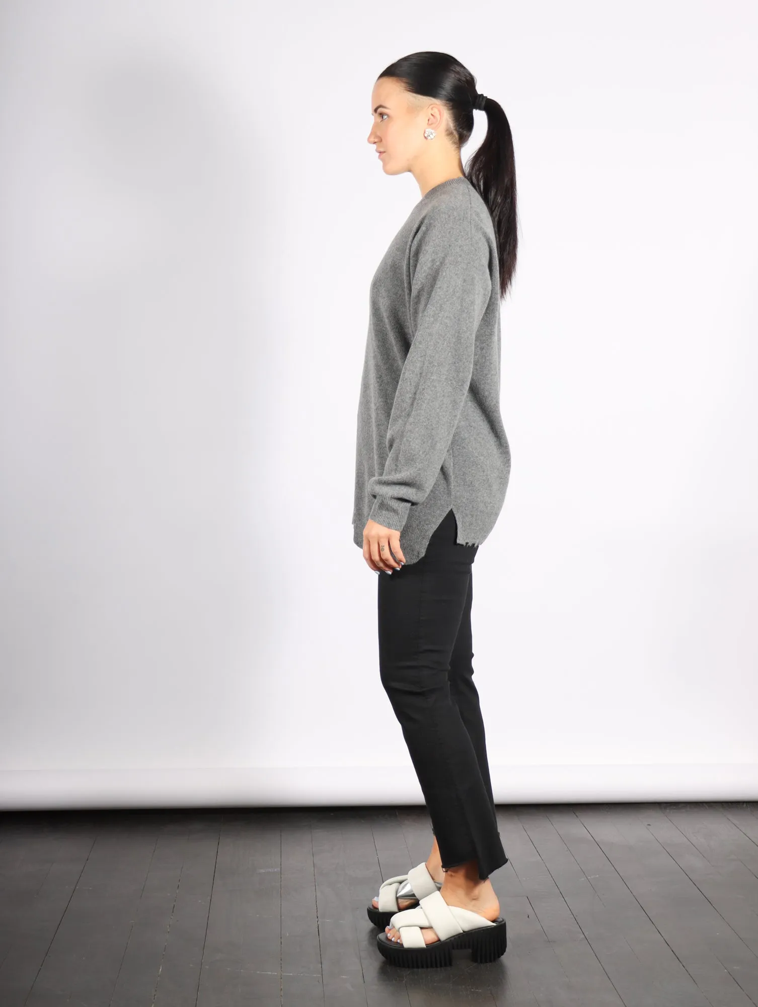 Anna Merino Wool Hole At Back Pullover in Heather Grey by Tibi