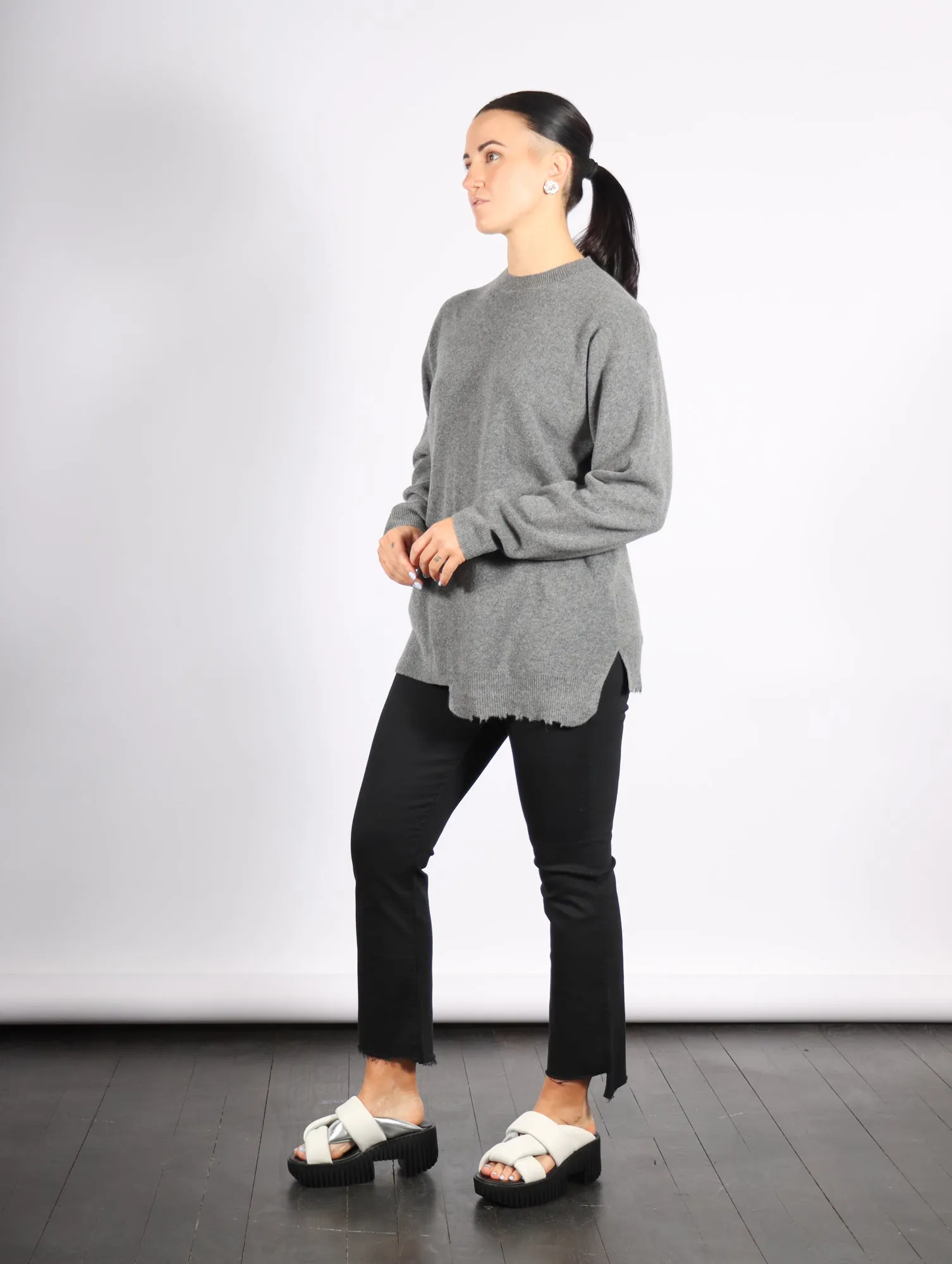 Anna Merino Wool Hole At Back Pullover in Heather Grey by Tibi