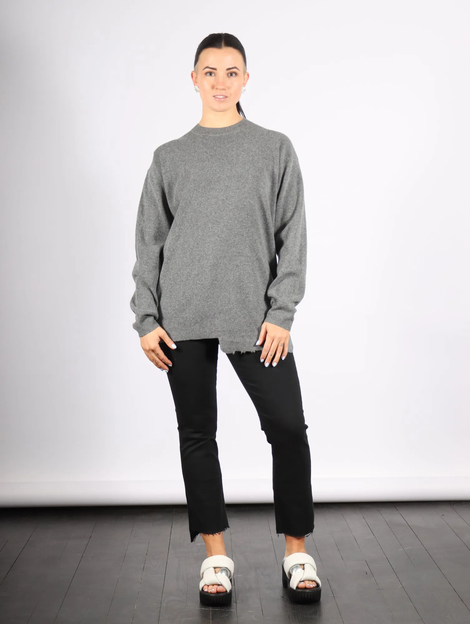 Anna Merino Wool Hole At Back Pullover in Heather Grey by Tibi