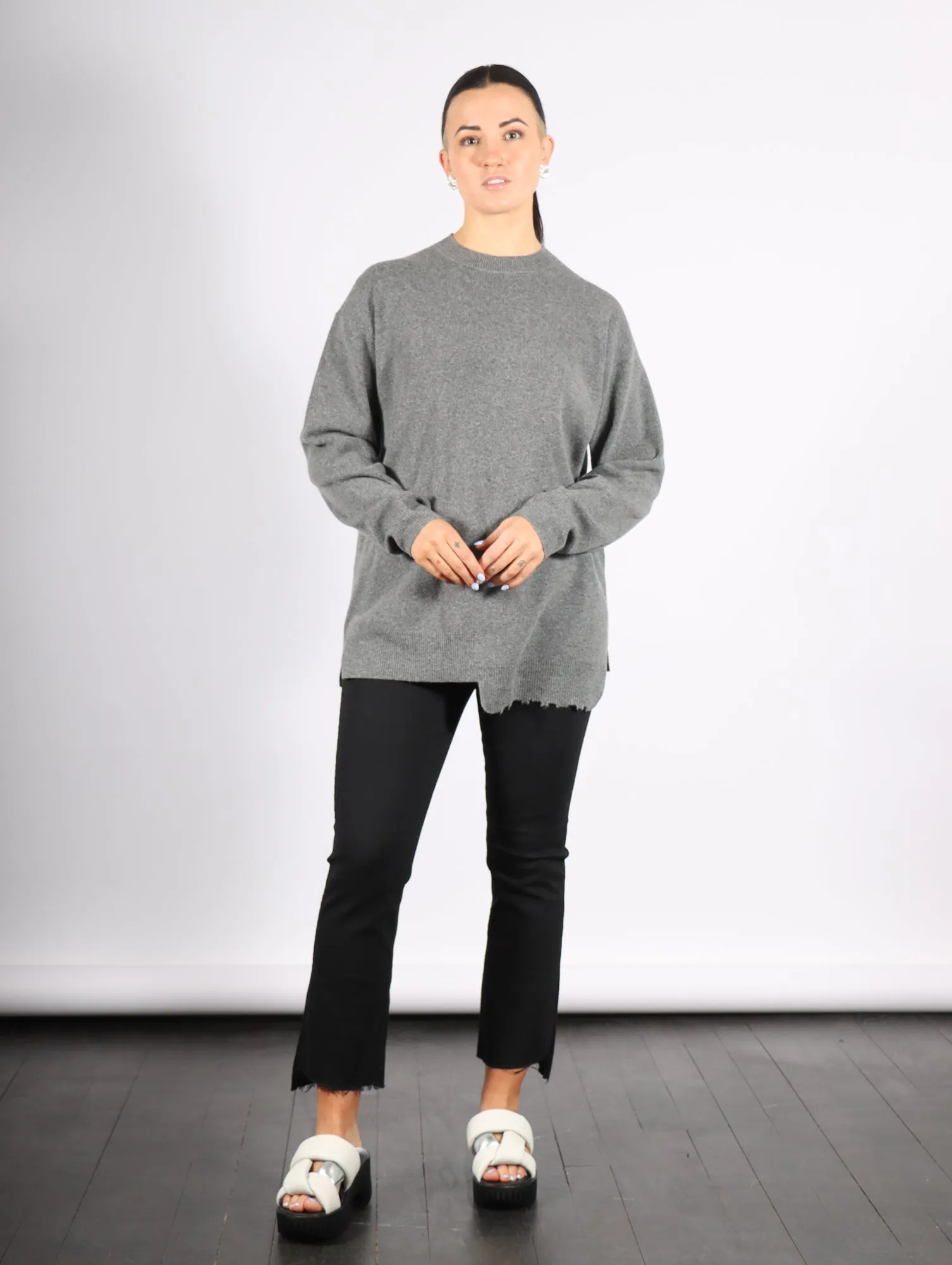 Anna Merino Wool Hole At Back Pullover in Heather Grey by Tibi