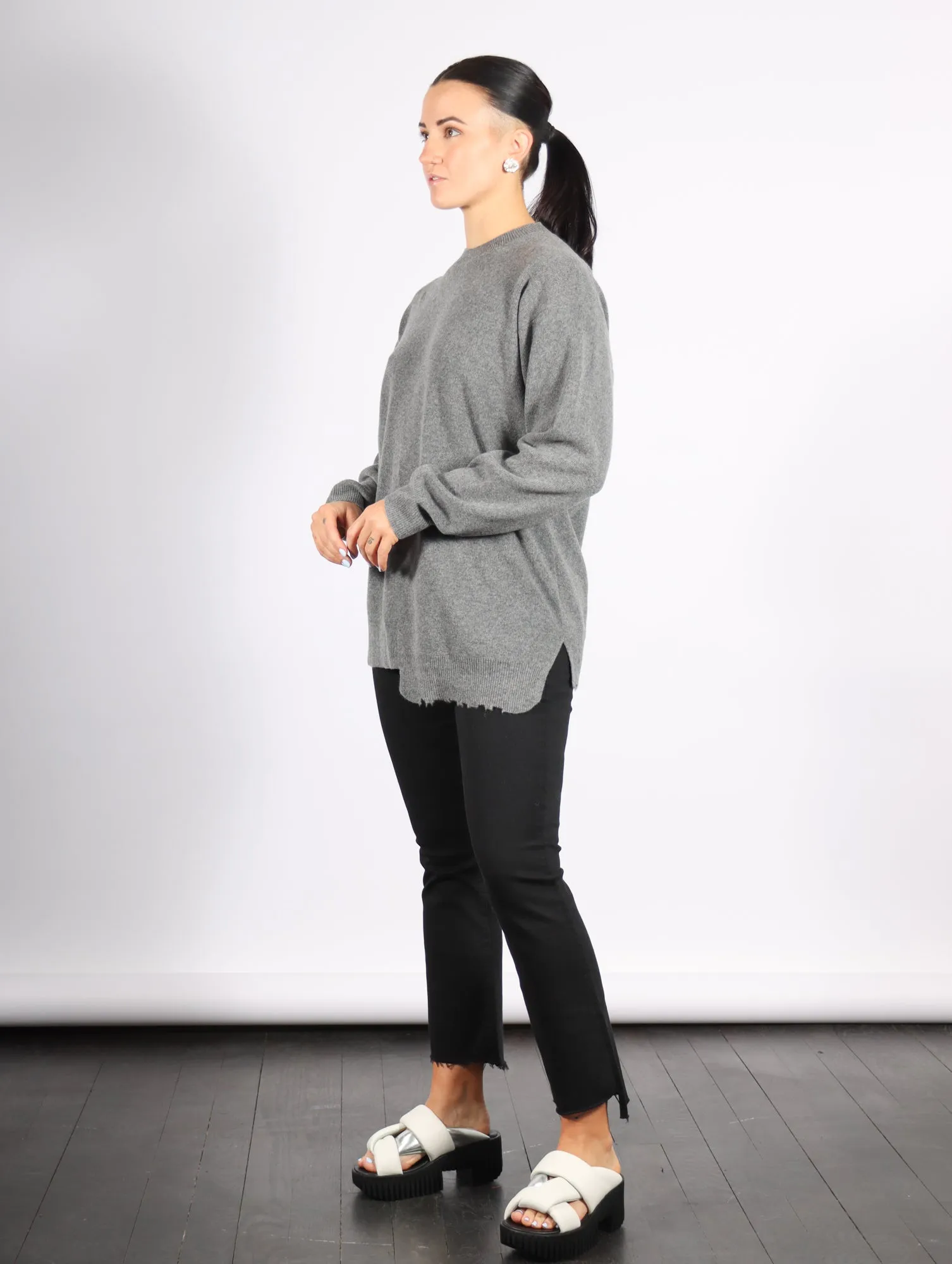 Anna Merino Wool Hole At Back Pullover in Heather Grey by Tibi
