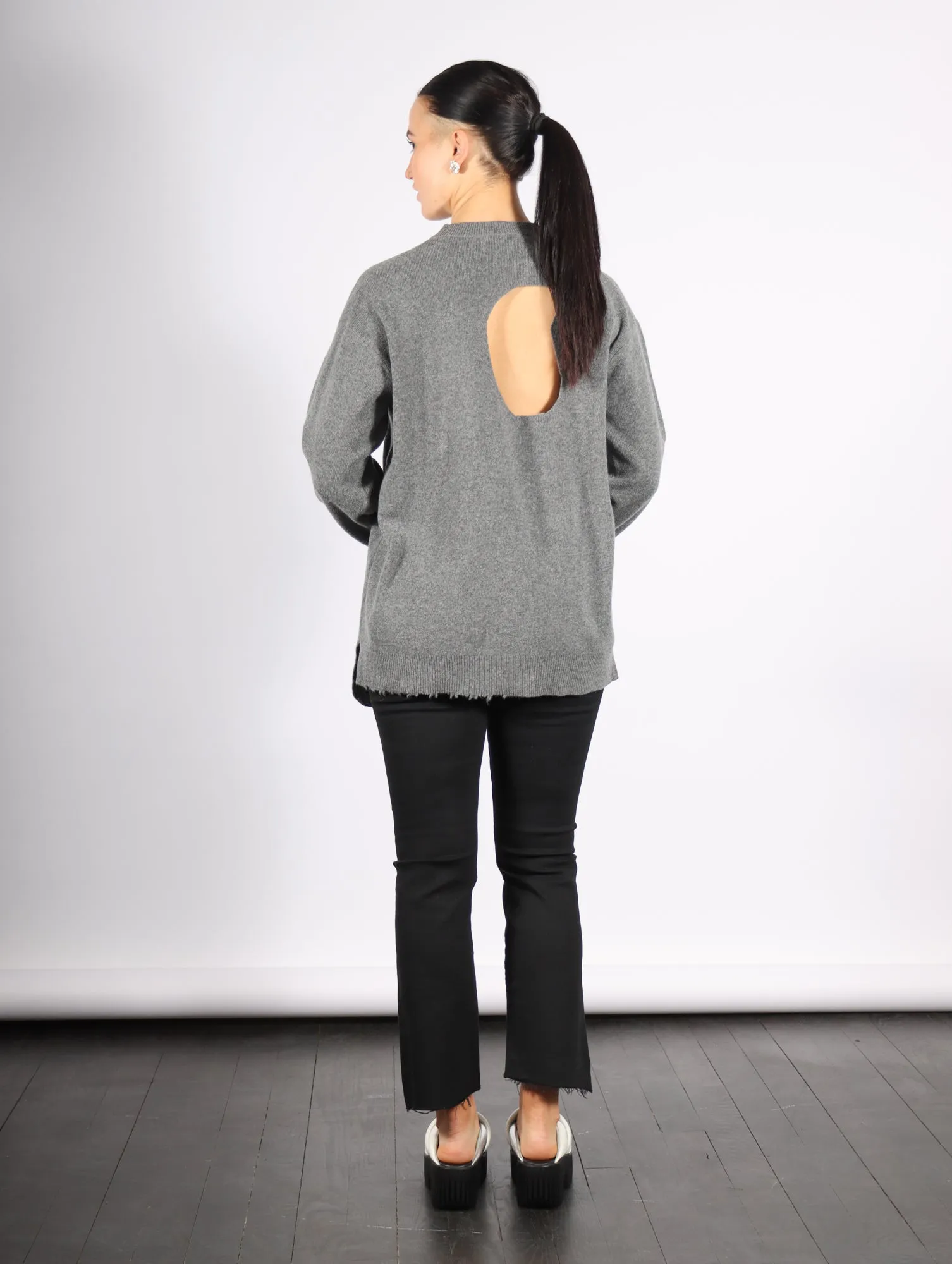 Anna Merino Wool Hole At Back Pullover in Heather Grey by Tibi