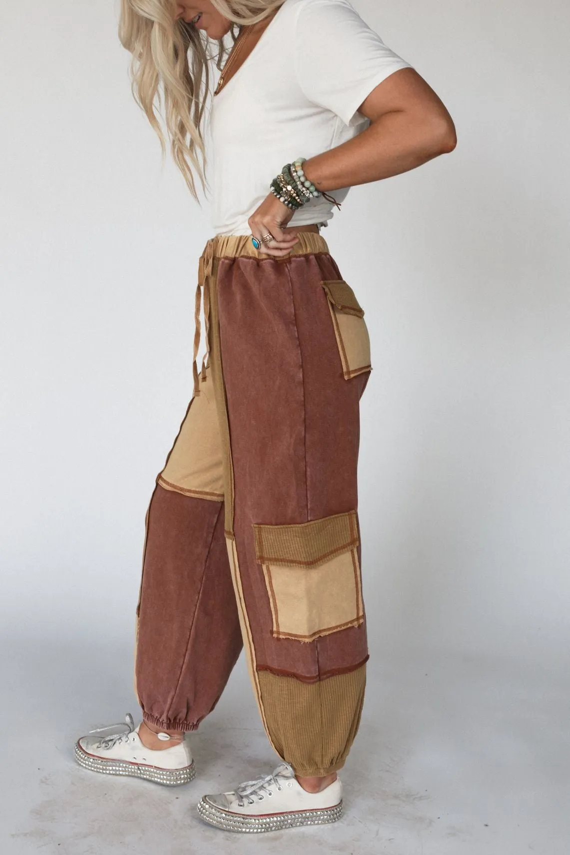 Back In Motion Color Block Pants - Camel