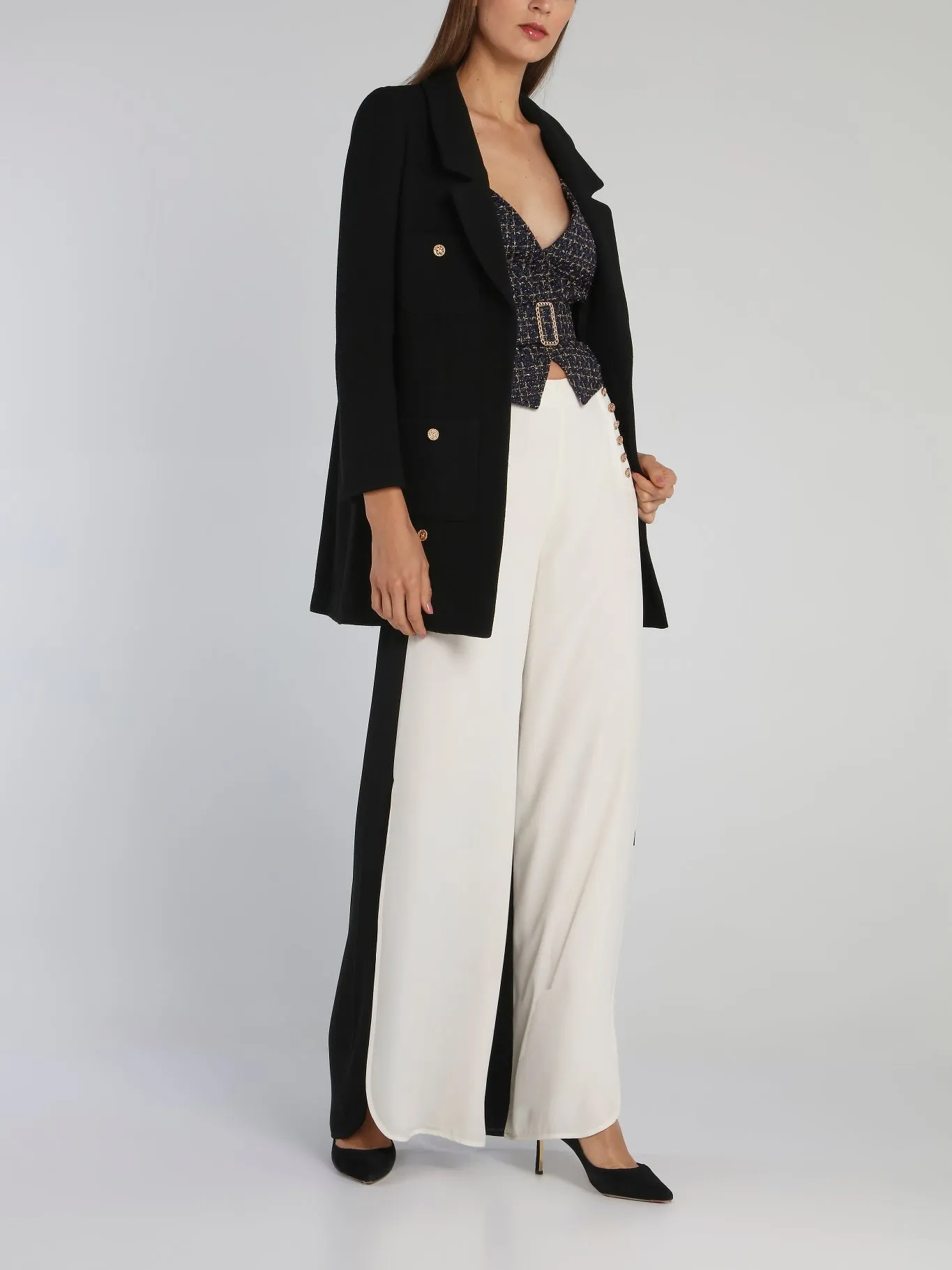 Black Button Detail Long Blazer