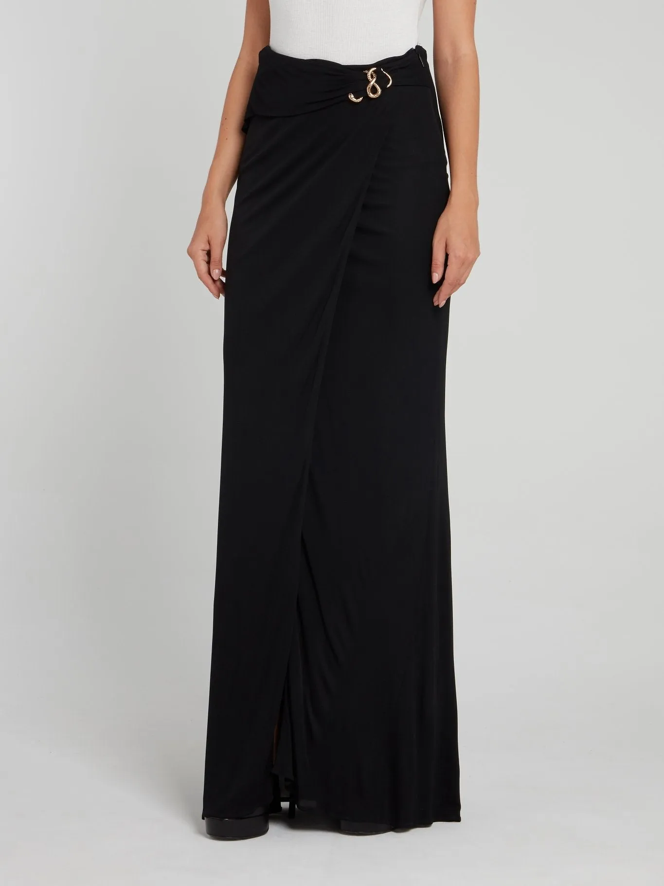 Black Draped Wrap Maxi Skirt