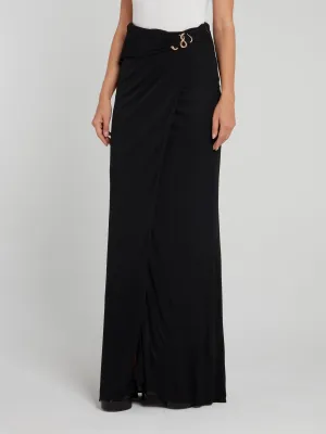 Black Draped Wrap Maxi Skirt