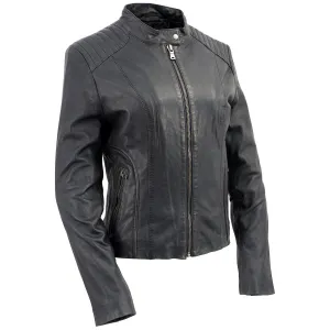 BLACK SFL2814 Women's Leather Motorcycle Style Fashion Jacket