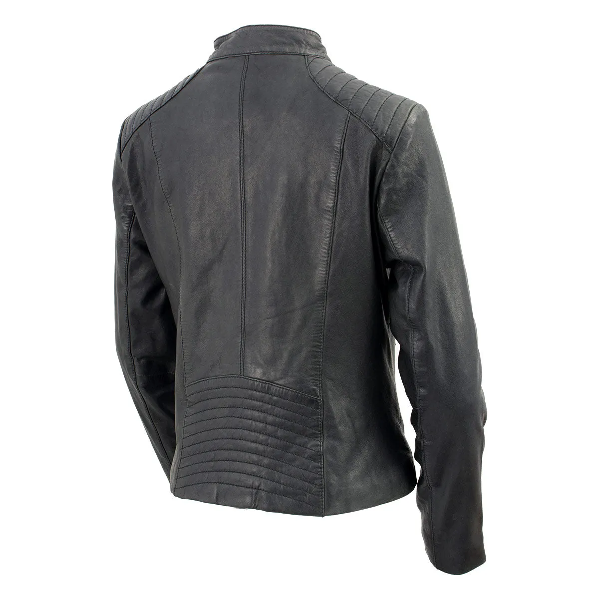 BLACK SFL2814 Women's Leather Motorcycle Style Fashion Jacket