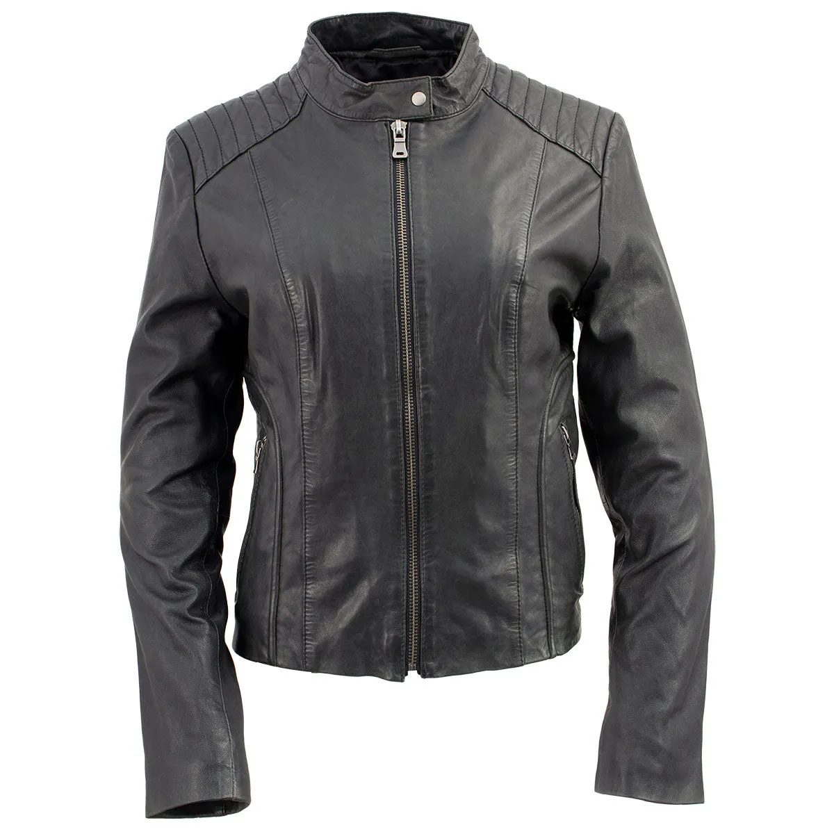 BLACK SFL2814 Women's Leather Motorcycle Style Fashion Jacket