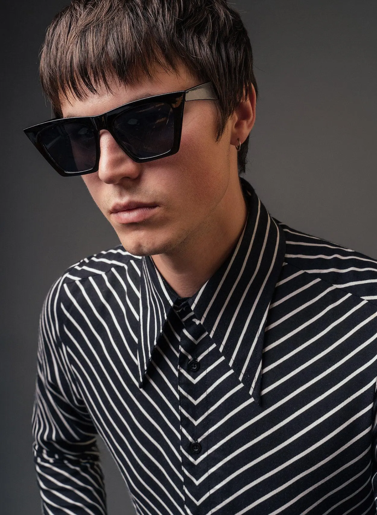 Black Symmetrical Pin Stripe Long Sleeve Viscose Shirt