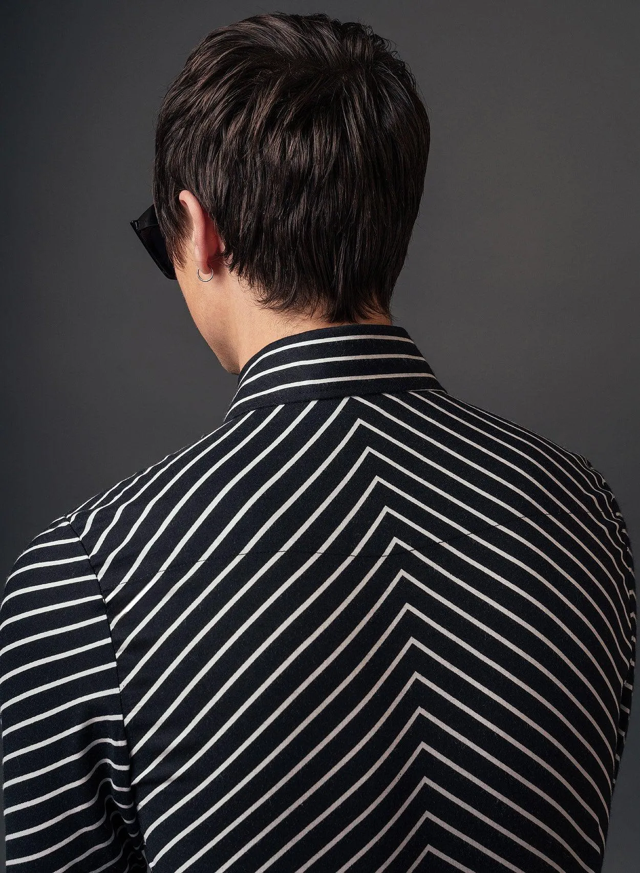 Black Symmetrical Pin Stripe Long Sleeve Viscose Shirt