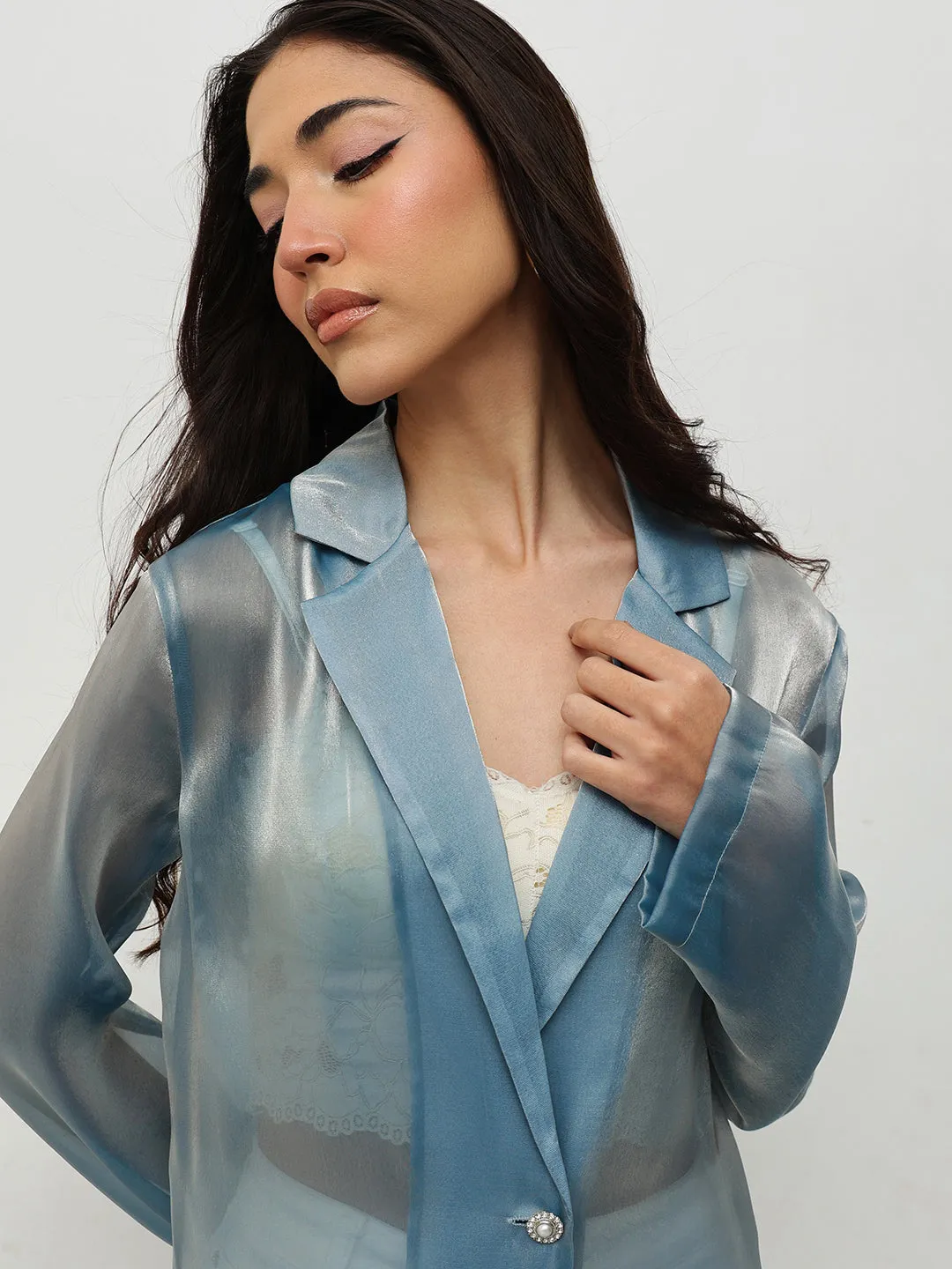 Blue Sheer Longline Blazer