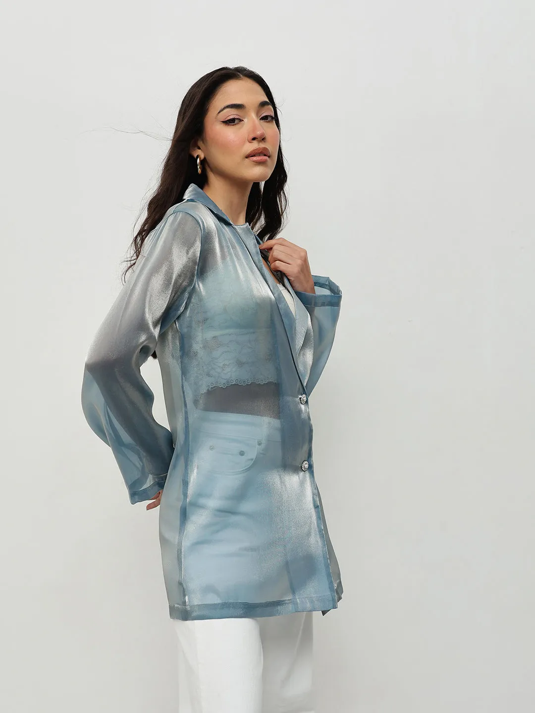 Blue Sheer Longline Blazer