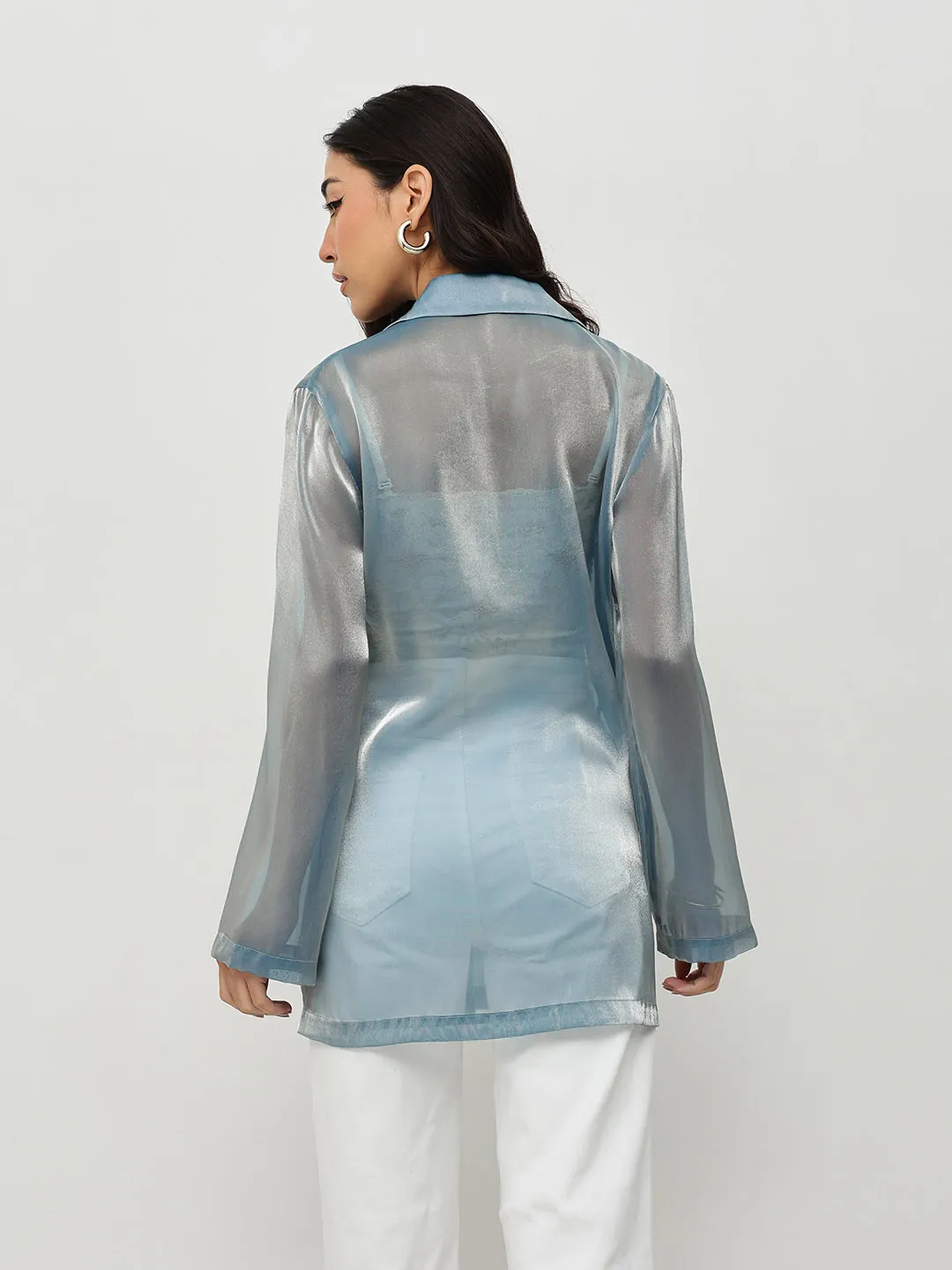 Blue Sheer Longline Blazer