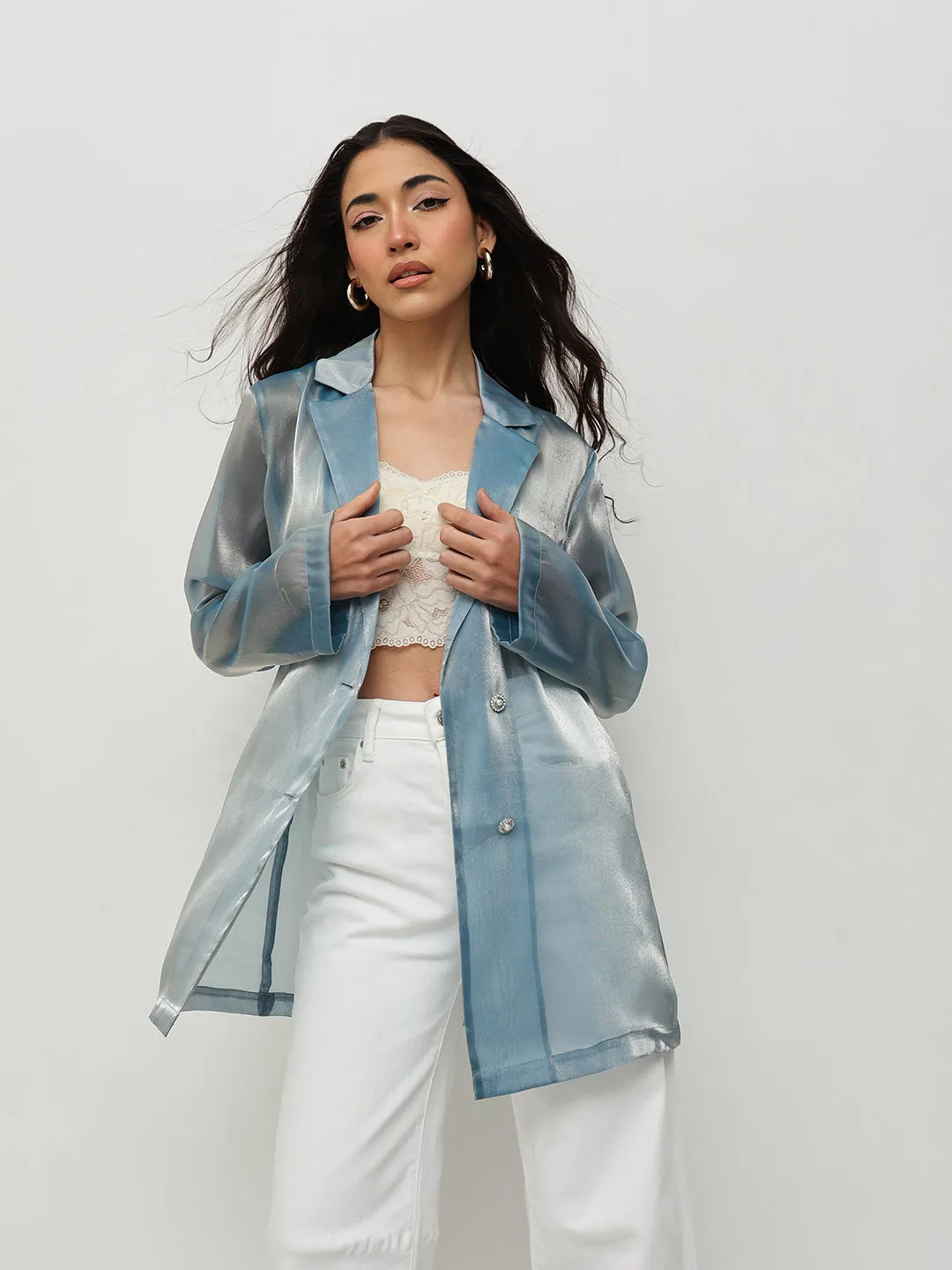 Blue Sheer Longline Blazer