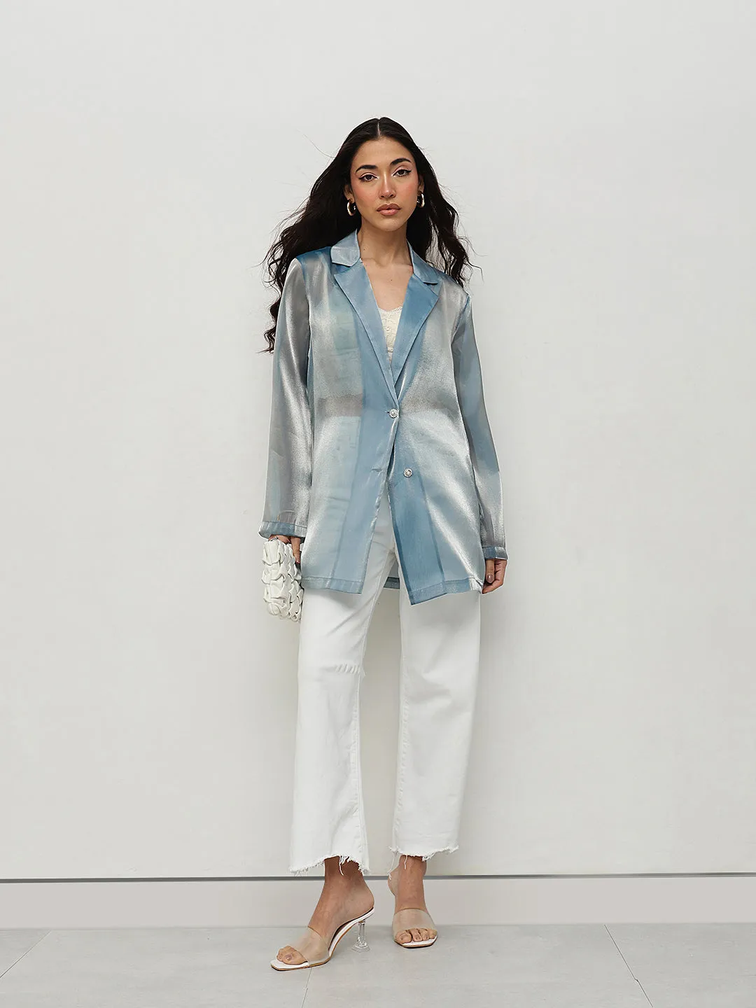 Blue Sheer Longline Blazer