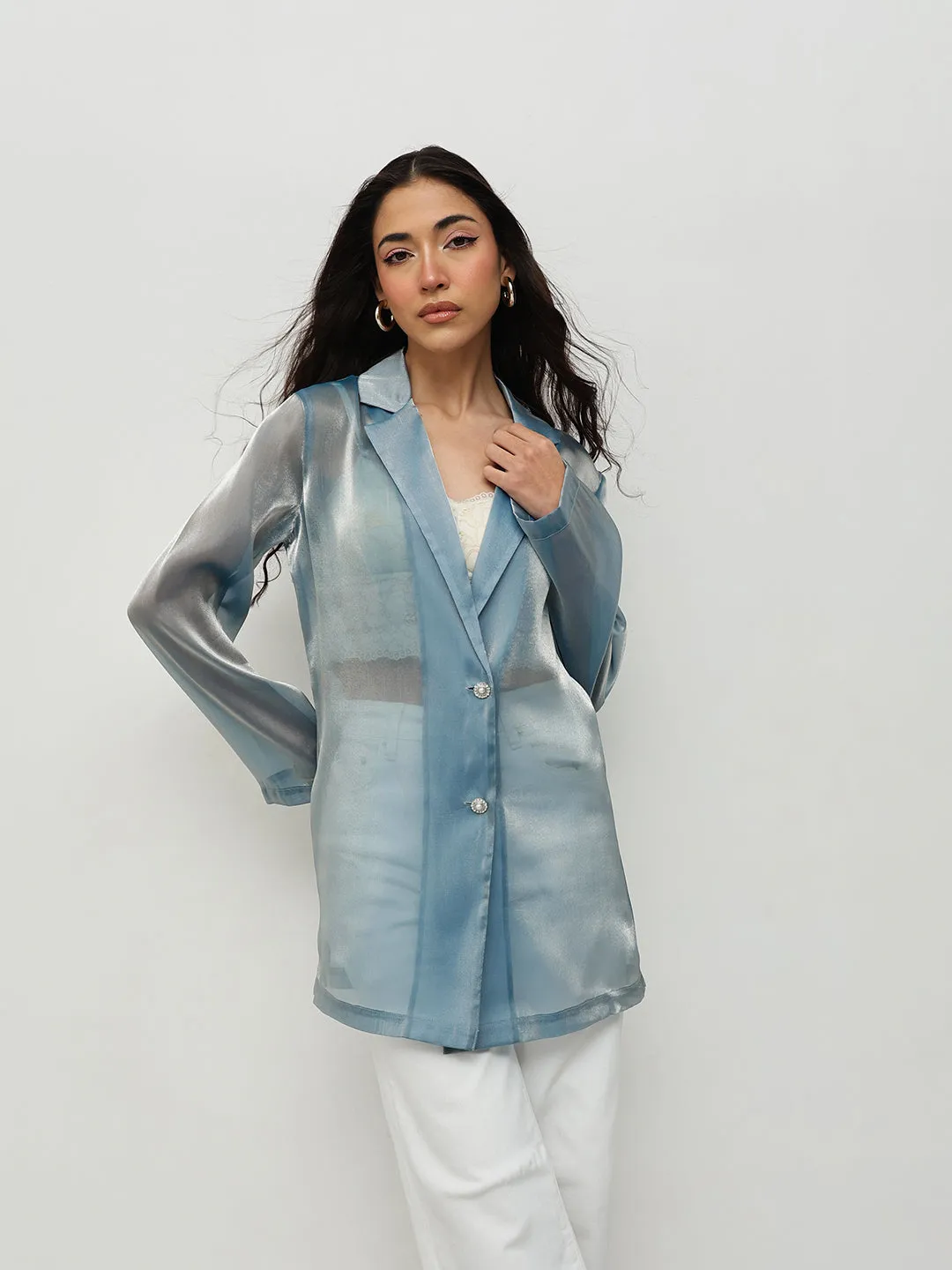 Blue Sheer Longline Blazer