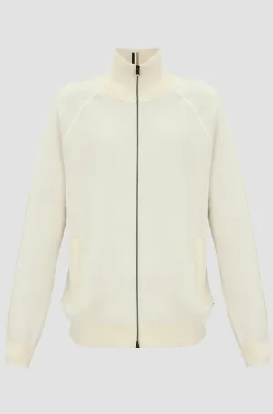 BOSS - H-DOMICO Full Zip Cardigan In Cotton & Virgin Wool in Open White 50519629 132