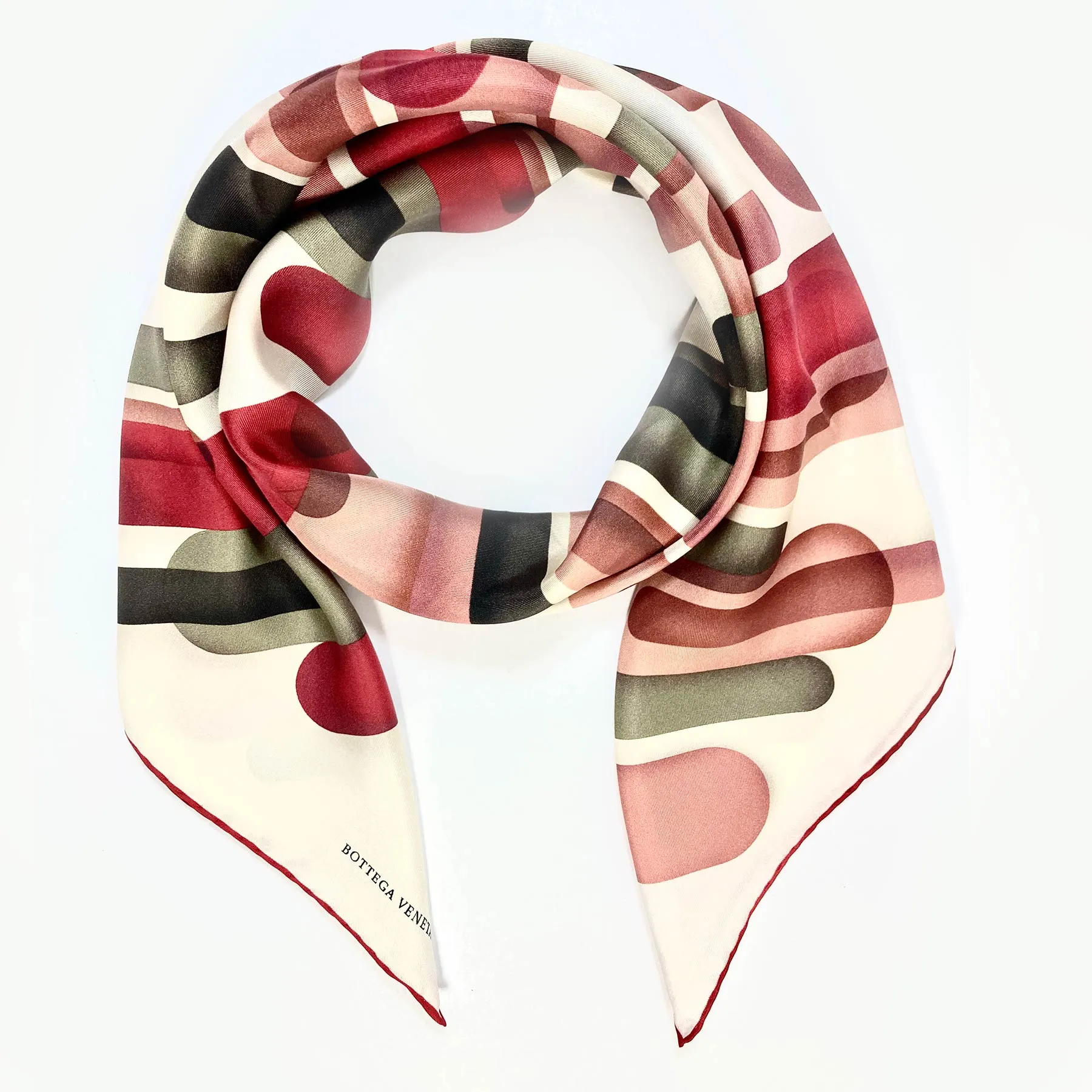 Bottega Veneta Scarf White Bordeaux Taupe Dust Pink - Twill Silk 55" Square Scarf