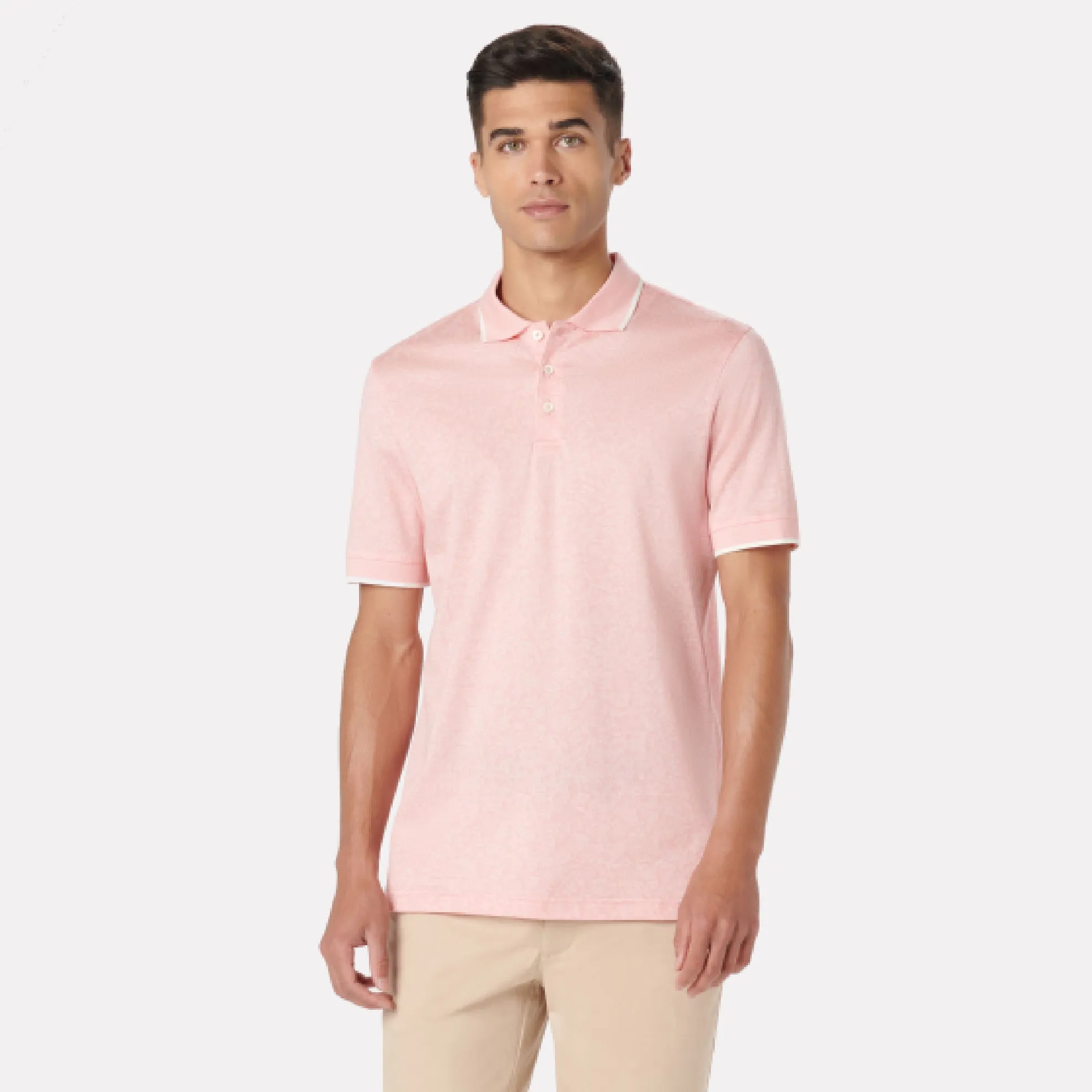 BUGATCHI Short Sleeve Three Button Polo / Salmon