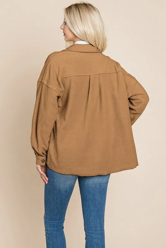 Camel Fleece Jacket Lapel Button Up Sherpa Coat