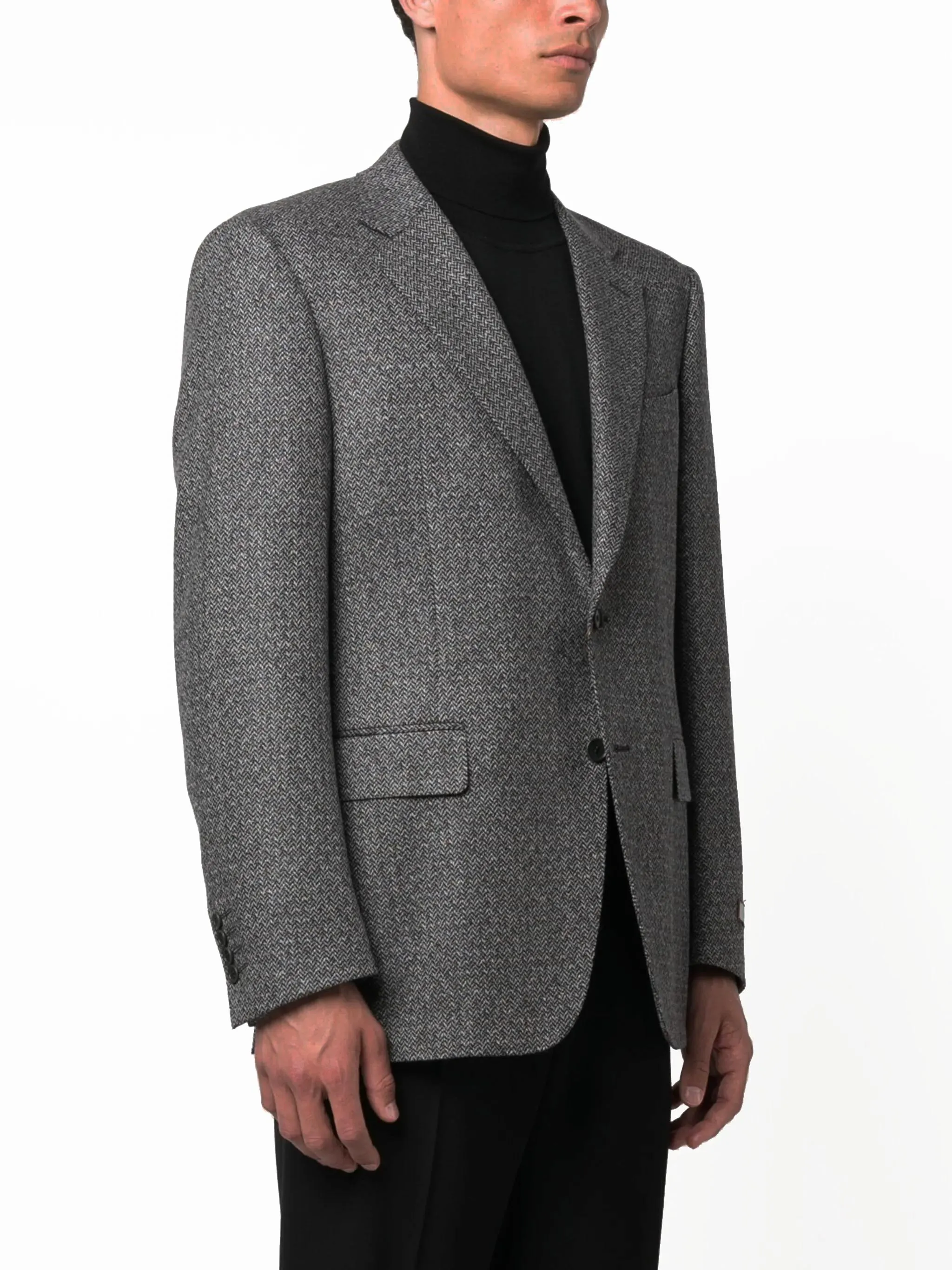 CANALI - Charcoal Grey 2 Button Jacket with Zig-Zag Detail Fabric 13280/7R-CU04651.111