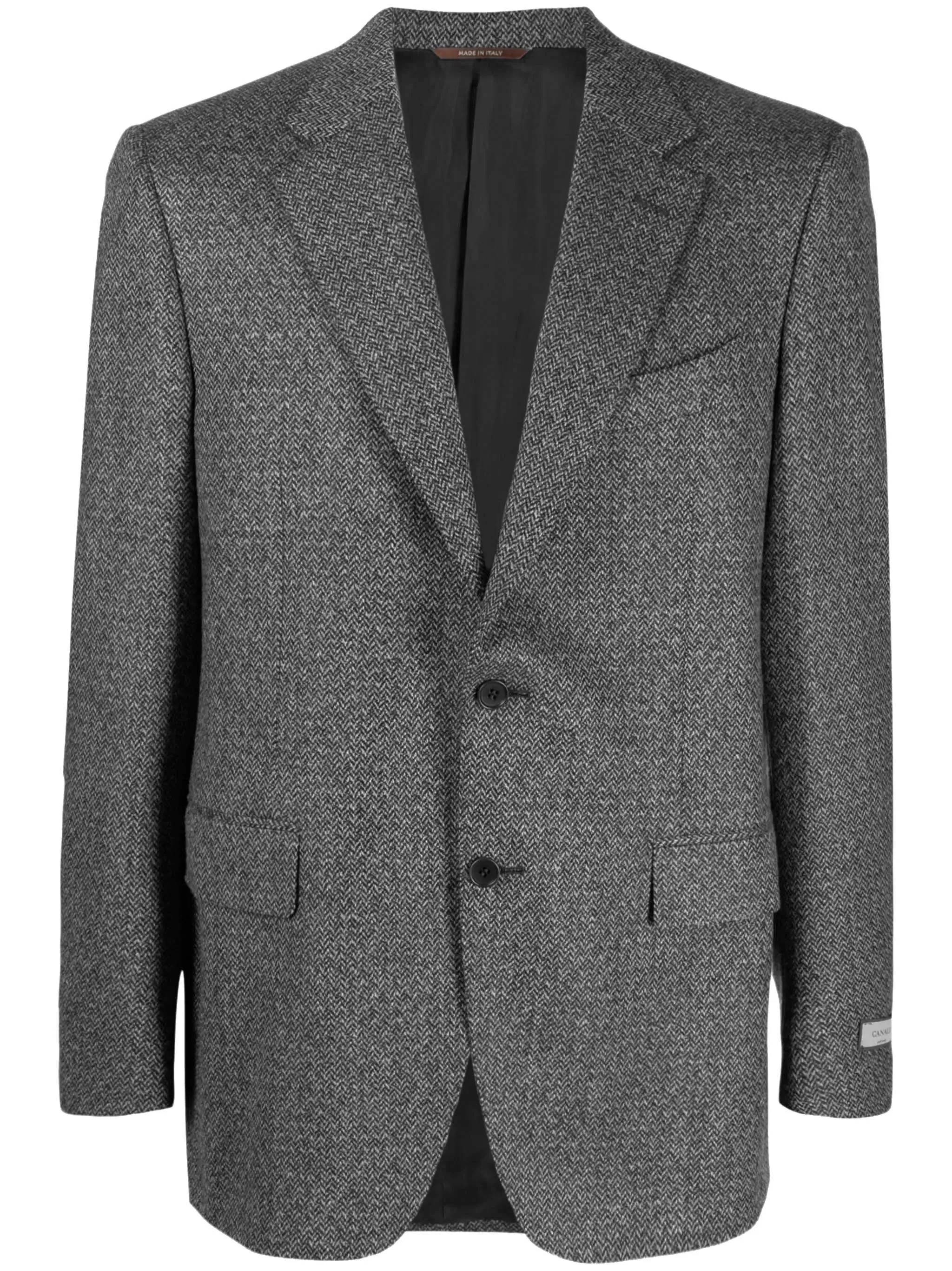 CANALI - Charcoal Grey 2 Button Jacket with Zig-Zag Detail Fabric 13280/7R-CU04651.111