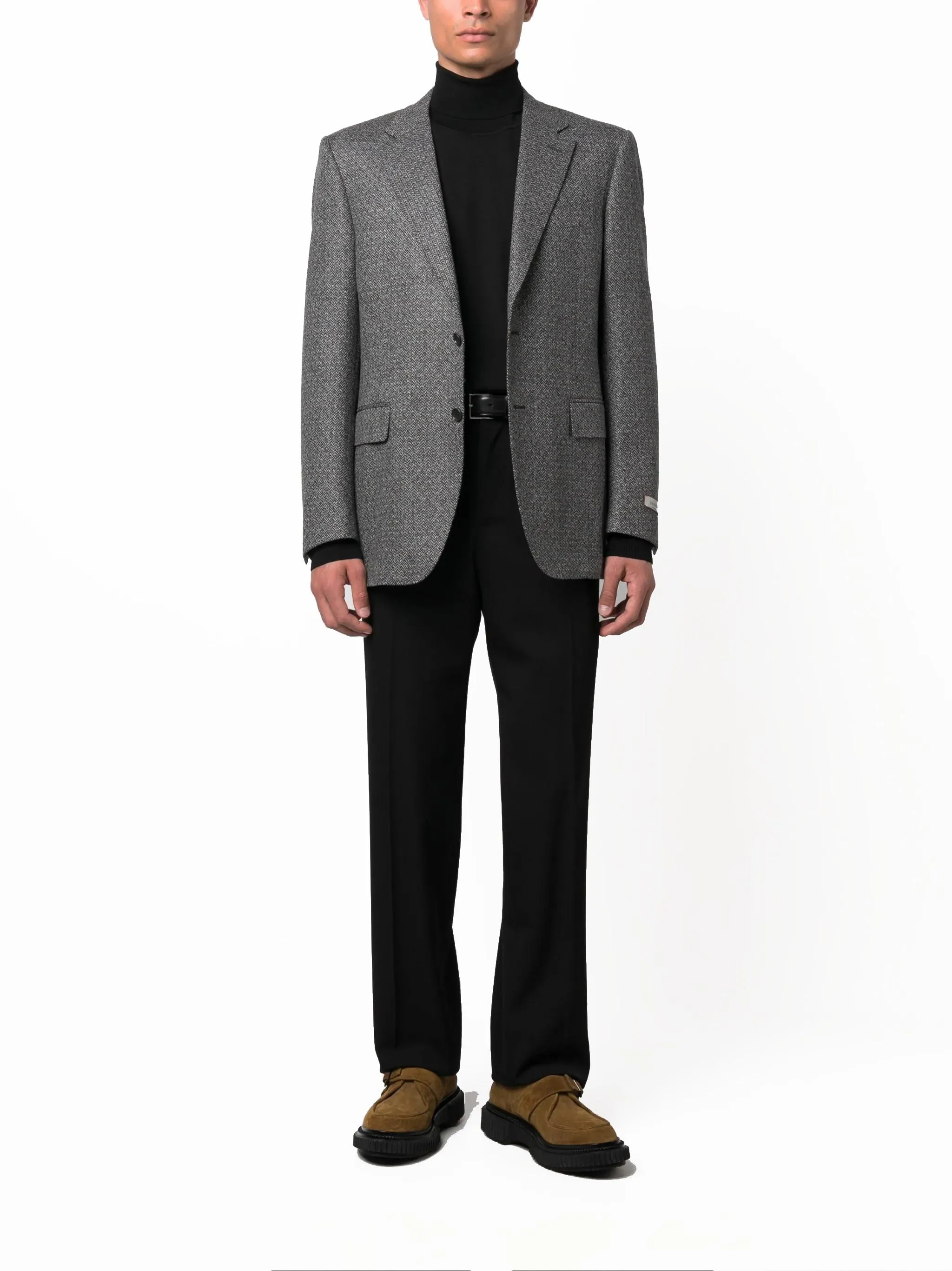 CANALI - Charcoal Grey 2 Button Jacket with Zig-Zag Detail Fabric 13280/7R-CU04651.111