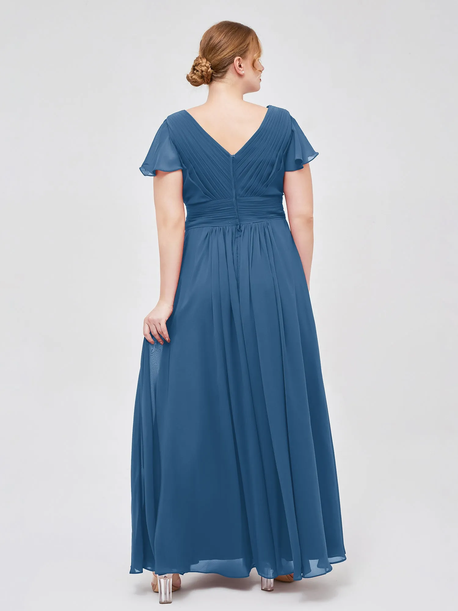 Cap Sleeves Chiffon Long Bridesmaid Dress Ink Blue