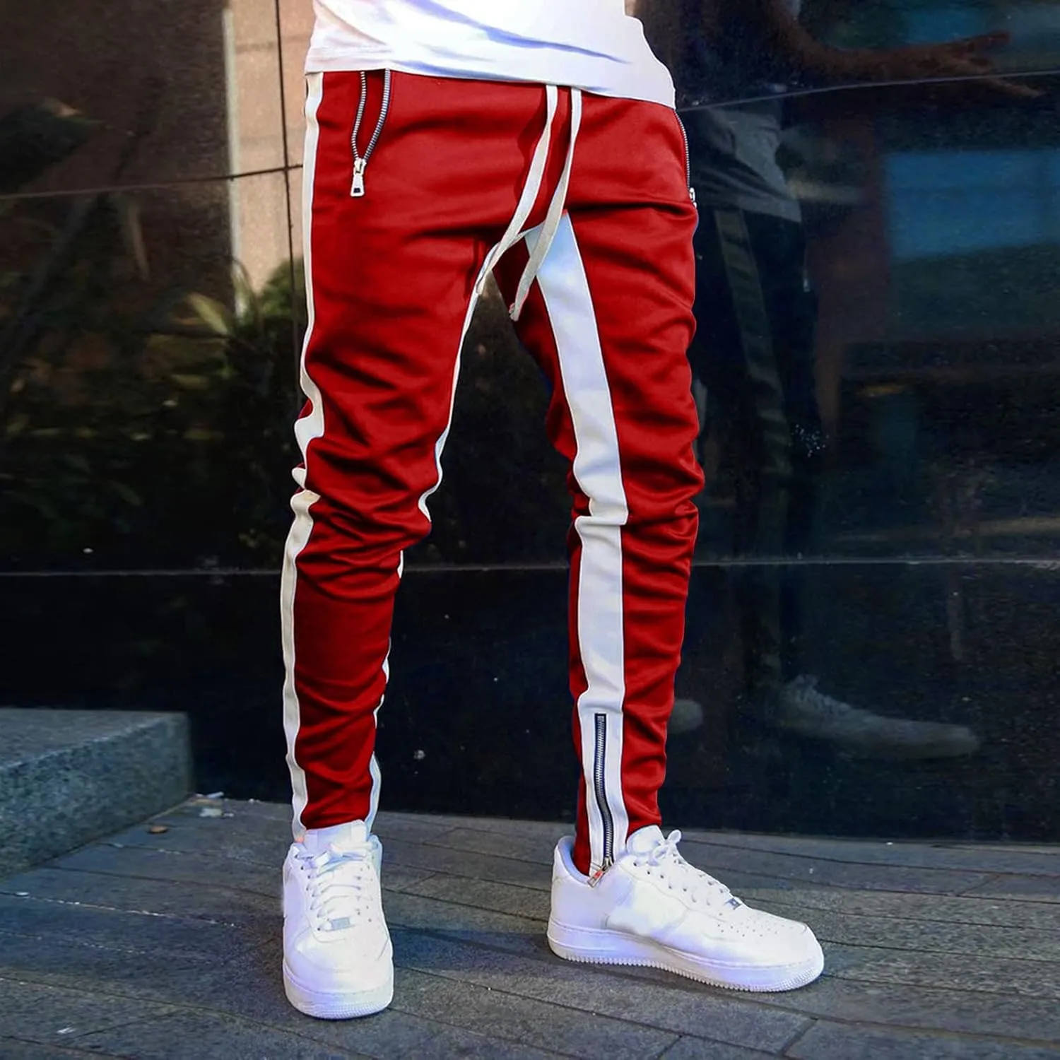 Cargo Pants for Men Big and Tall, Gym Athletic Running Track 5 Pocket Winter Sweat Pants Athletic Pants for Men Cargo