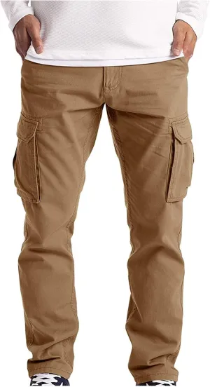 Cargo Pants for Men Relaxed Fit Athletic Gym Workout Pants Solid Color Straight Pants Cotton Legging Pants Sweatpants