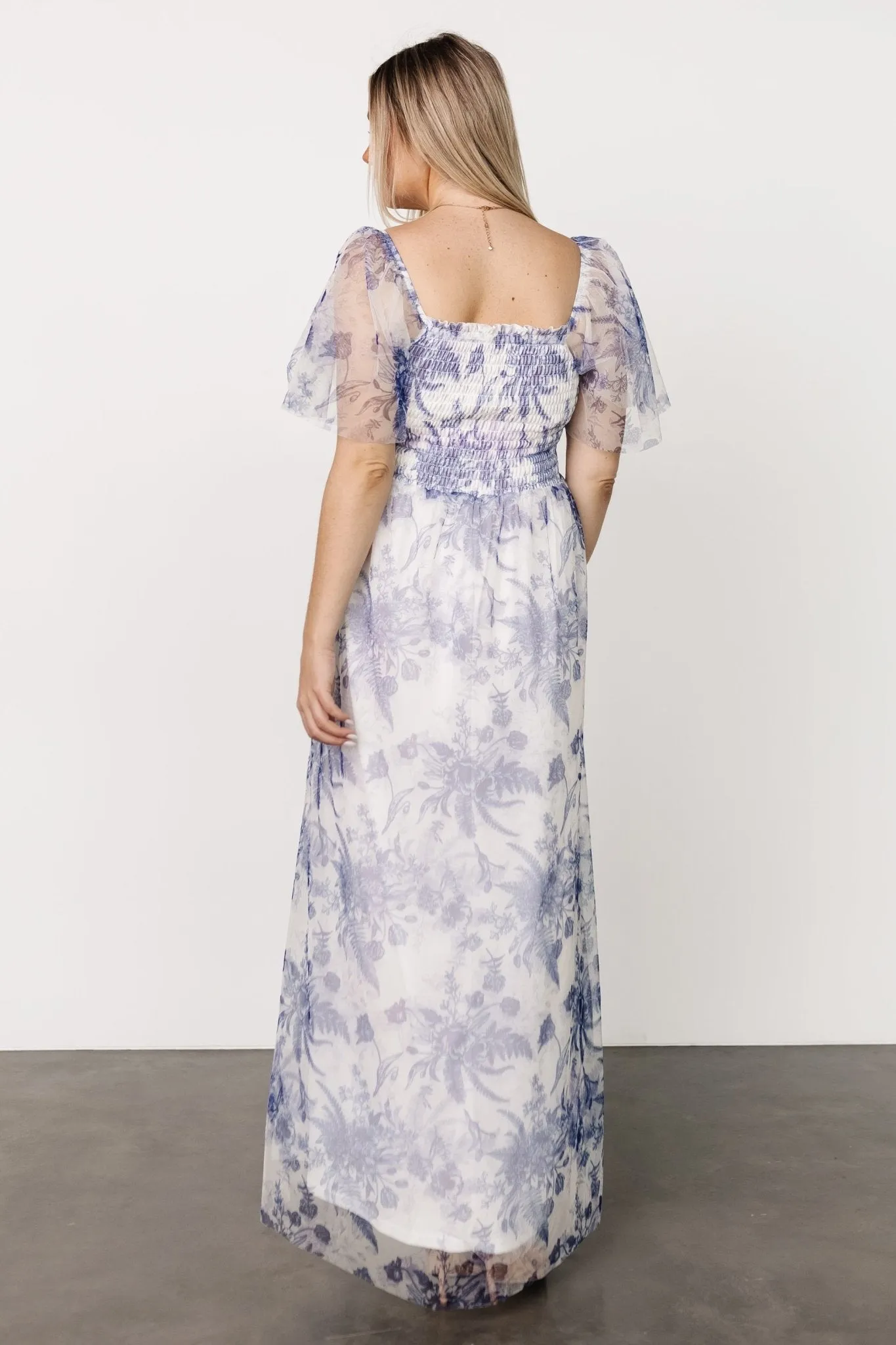 Cassandra Tulle Maxi Dress | Blue   White Floral