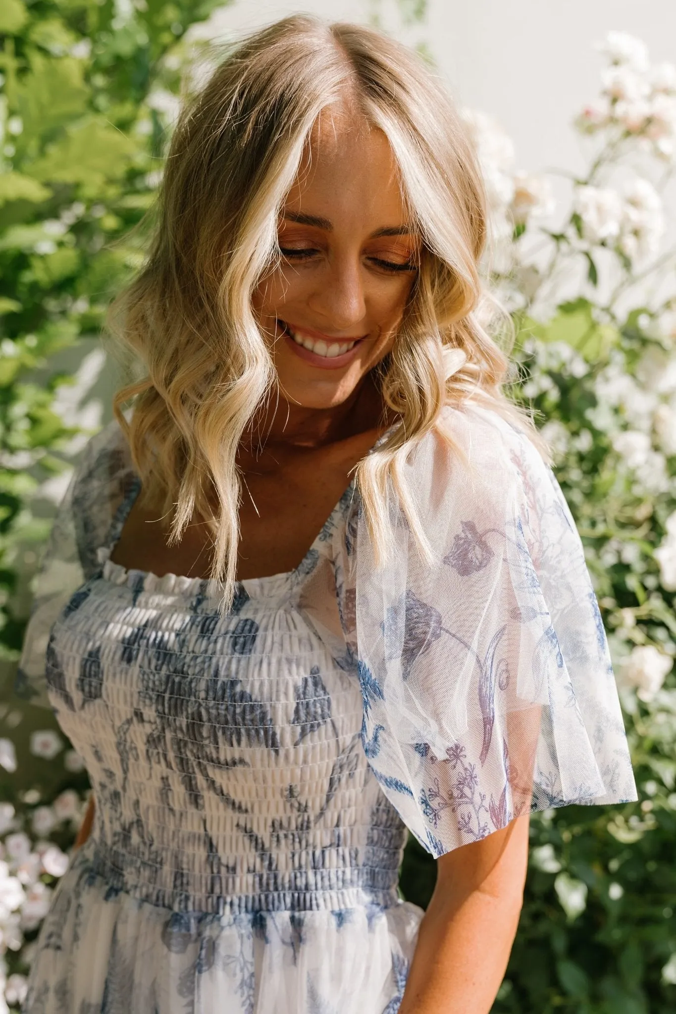 Cassandra Tulle Maxi Dress | Blue   White Floral
