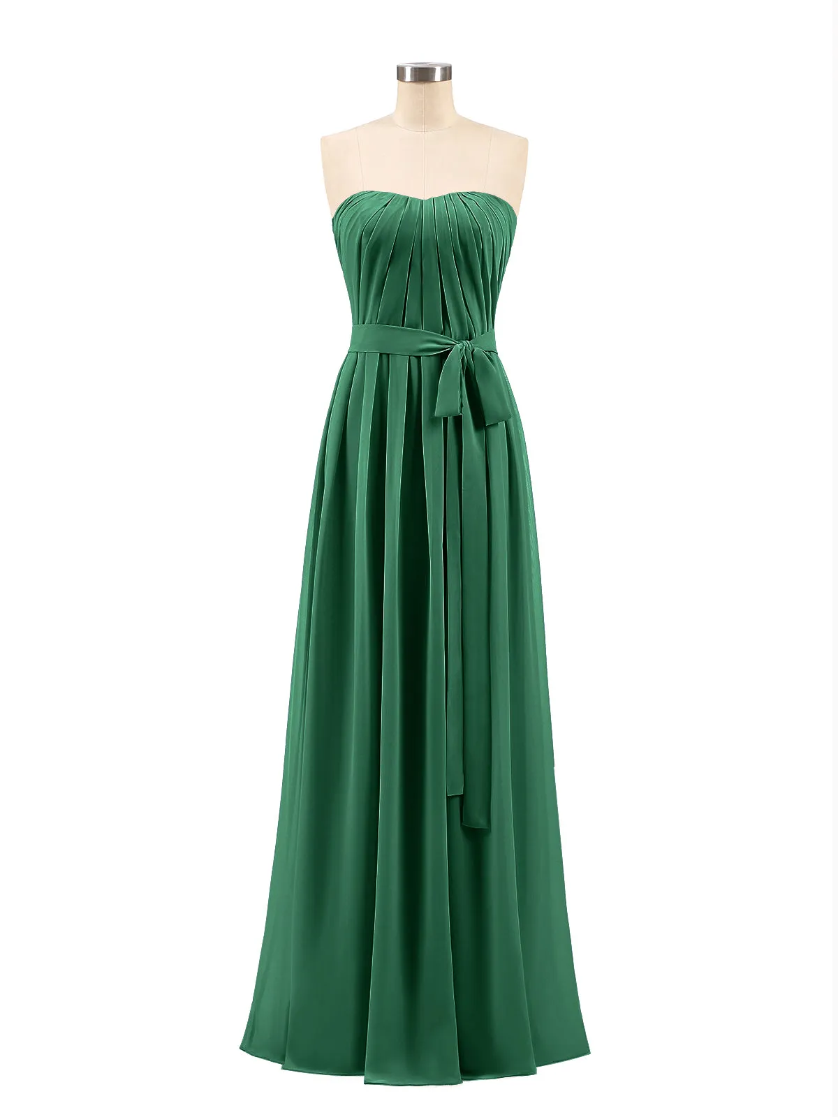 Chiffon Strapless Bridesmaid Gown with Sash-Dark Green