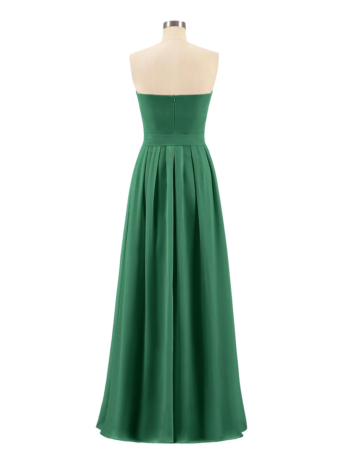 Chiffon Strapless Bridesmaid Gown with Sash-Dark Green
