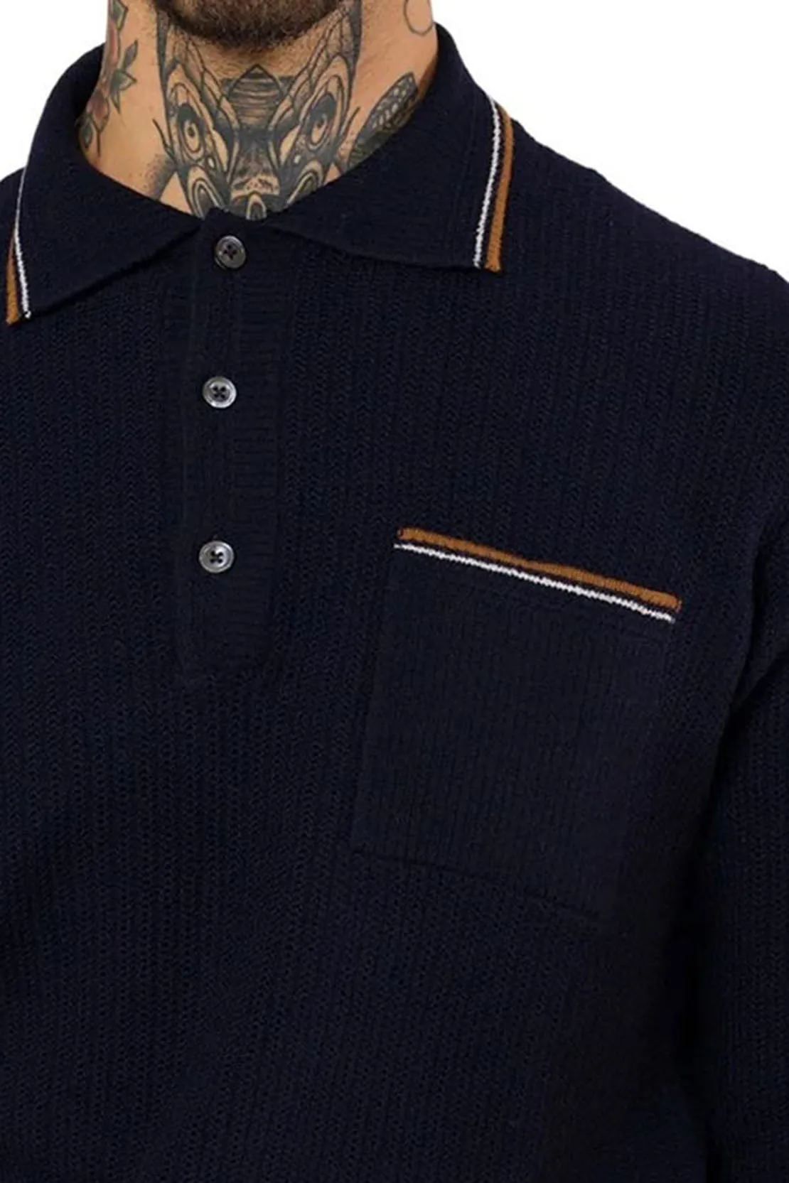 CIRCOLO 1901 - Long Sleeve Knitted Polo Shirt in Dark Roma Blue CN4200