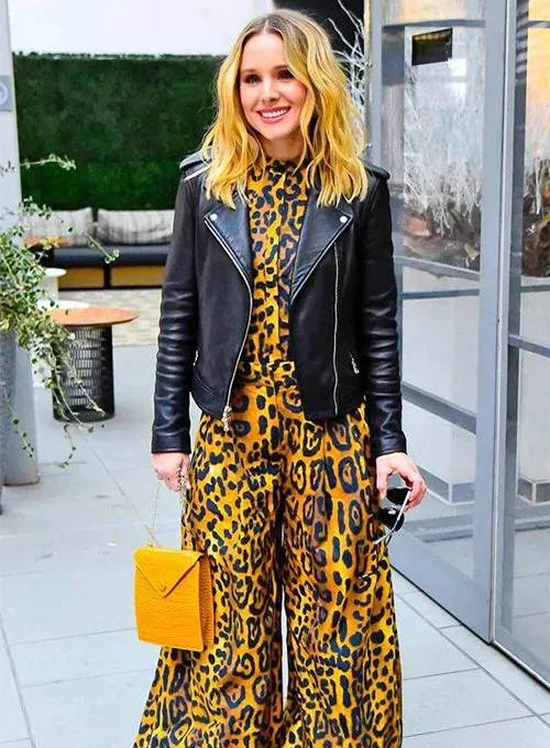 Cool Black Leather Jacket Worn by Kristen Bell