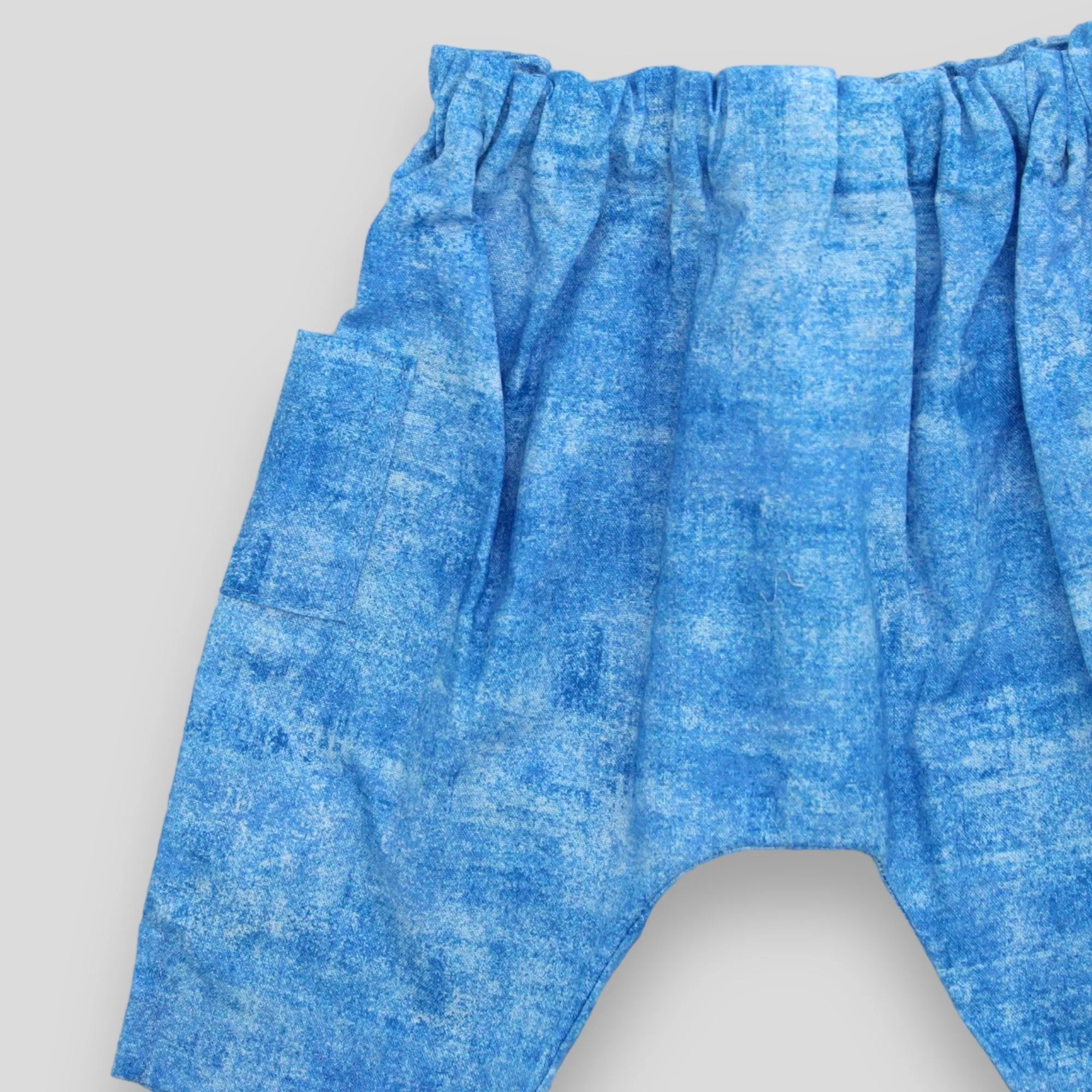 Cotton Blue Harem Trousers for Babies and Kids with Acid Wash Effect