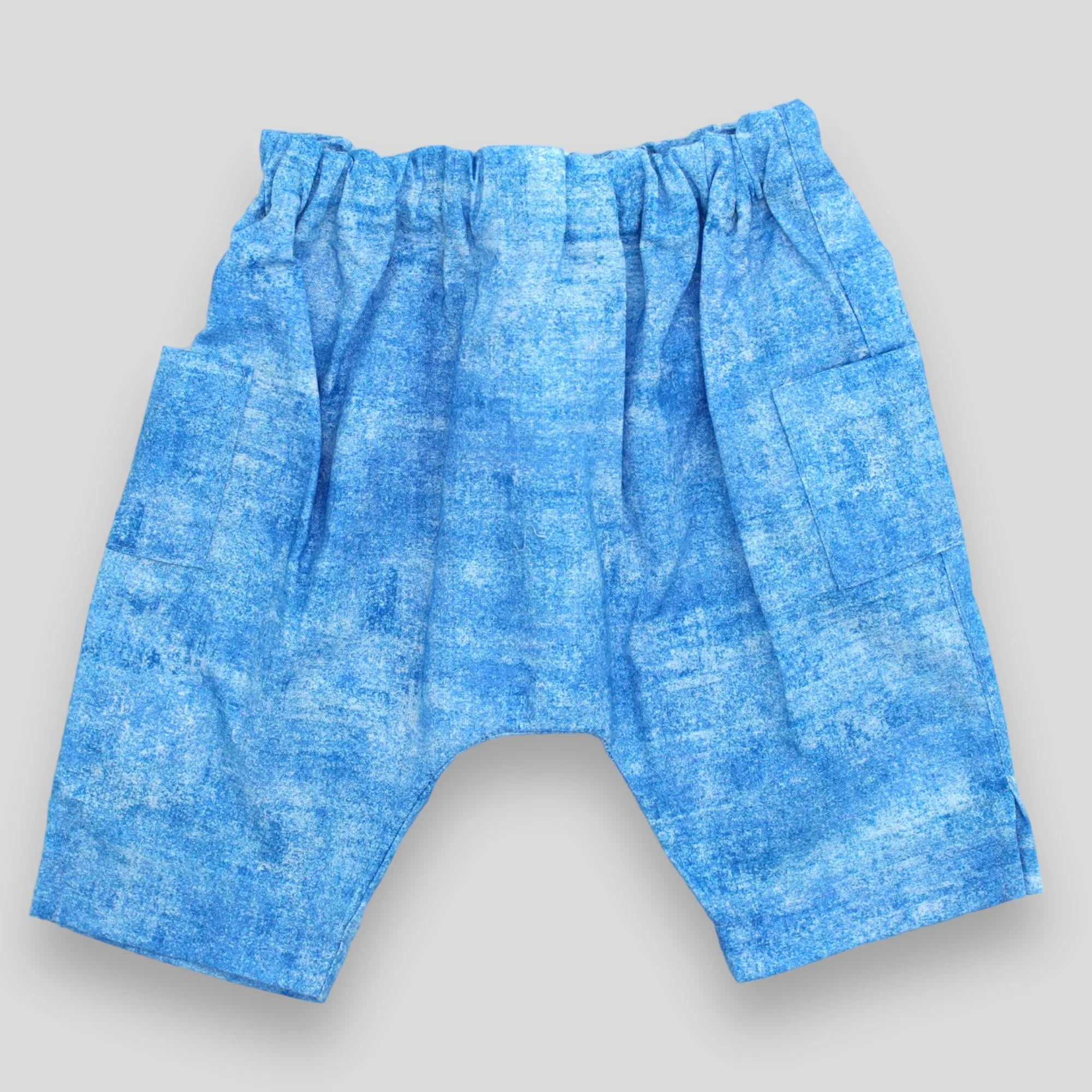 Cotton Blue Harem Trousers for Babies and Kids with Acid Wash Effect
