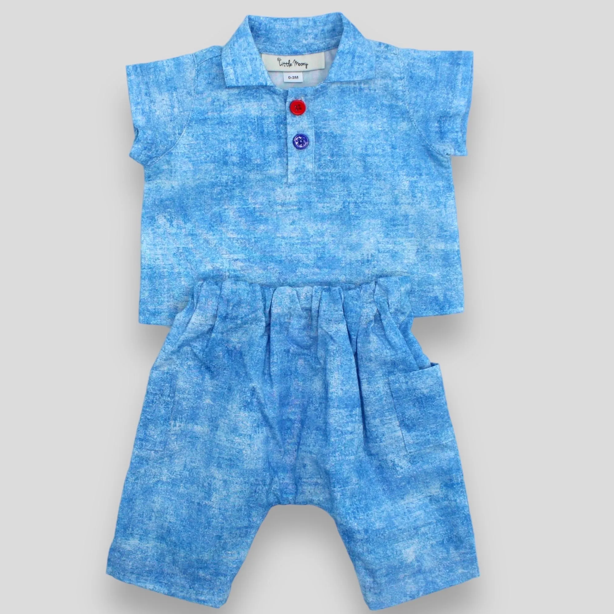 Cotton Blue Harem Trousers for Babies and Kids with Acid Wash Effect