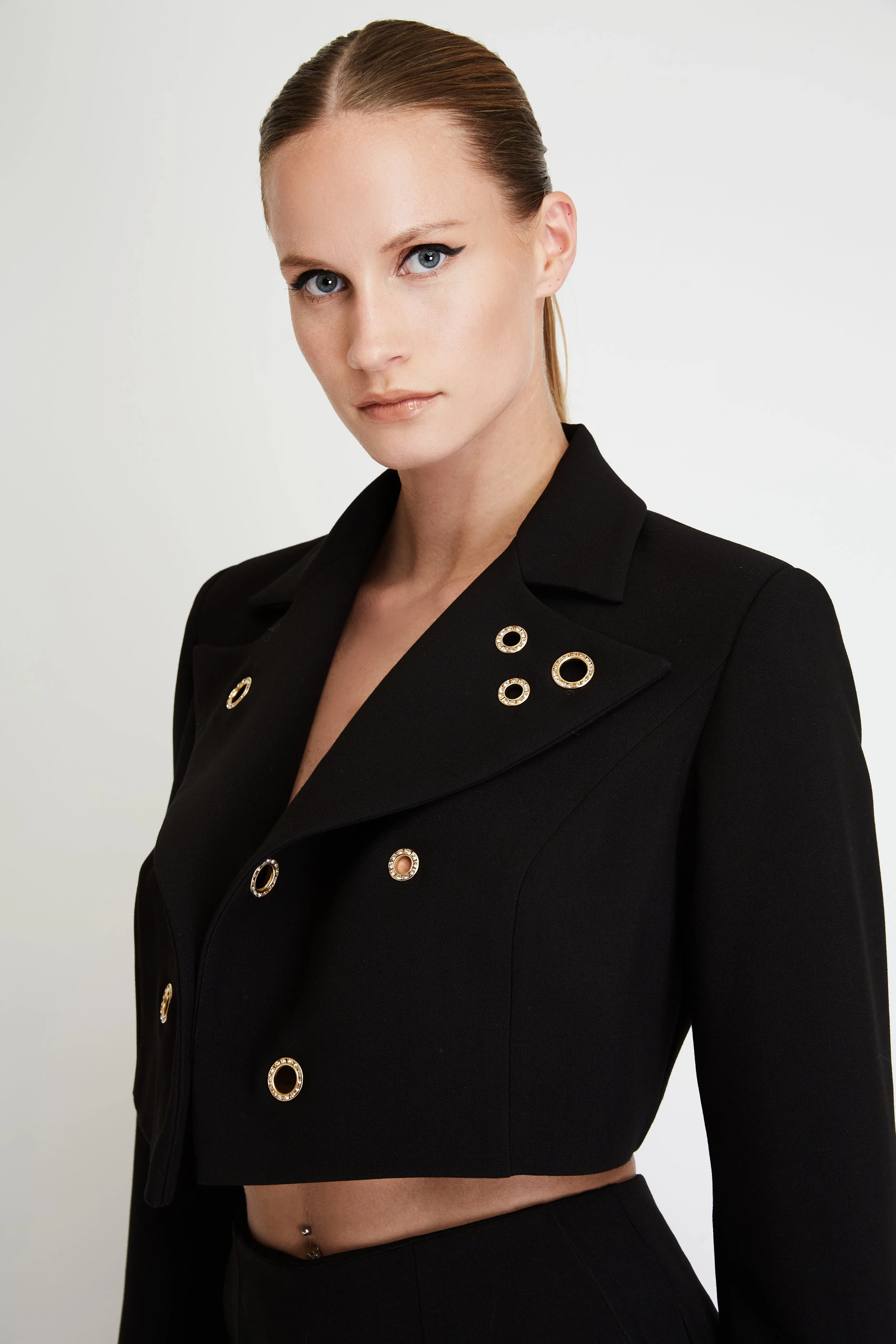 Cropped Blazer with Rings in Black